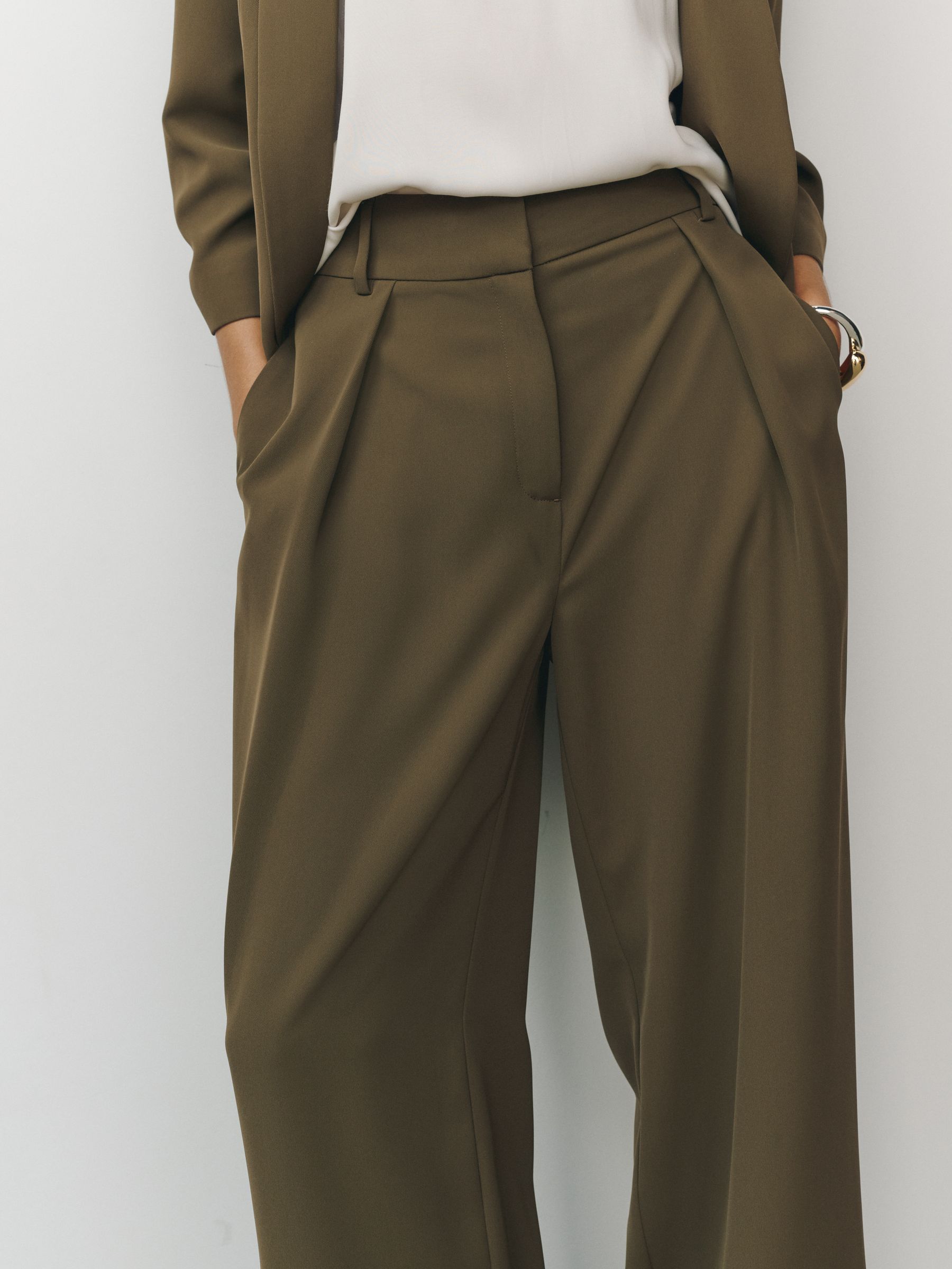 Elastic Back Wide Leg Trousers - Olive Green - Regular - SIP Worn
