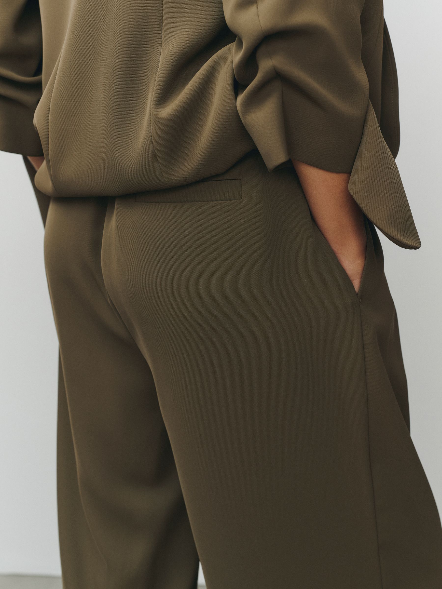 Elastic Back Wide Leg Trousers - Olive Green - Regular - SIP Worn