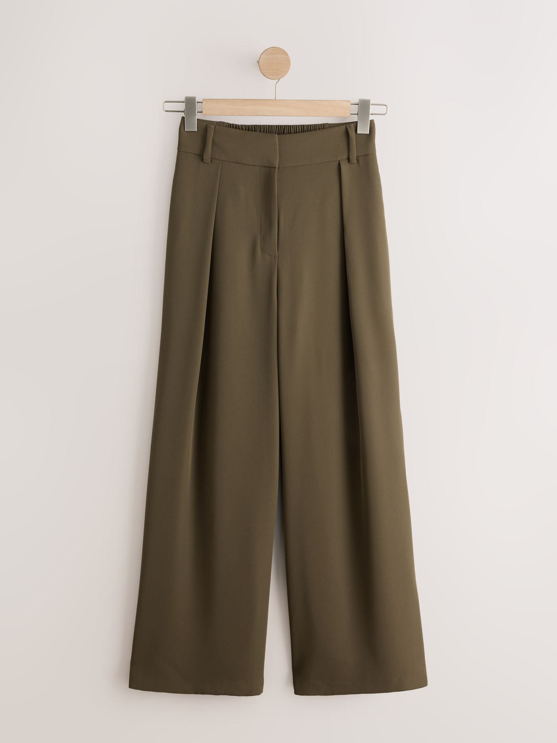 Elastic Back Wide Leg Trousers - Olive Green - Regular - SIP Still Life