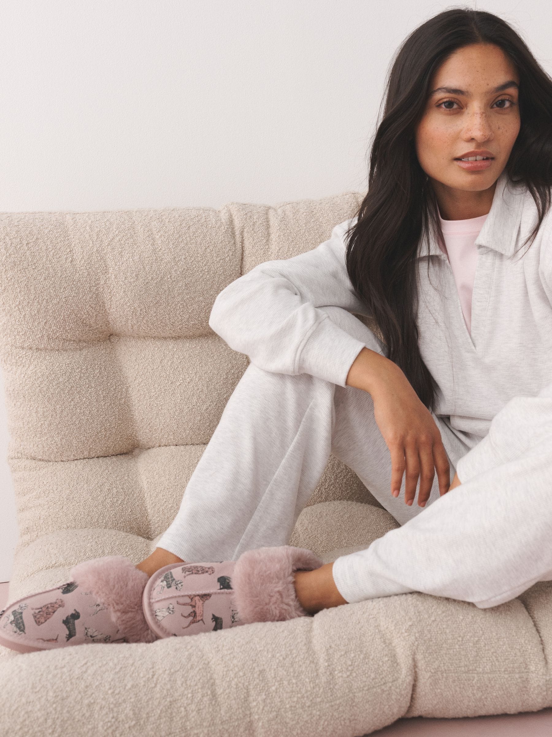 Faux Fur Lined Suede Mule Slippers - Pink - Regular - SIP Worn