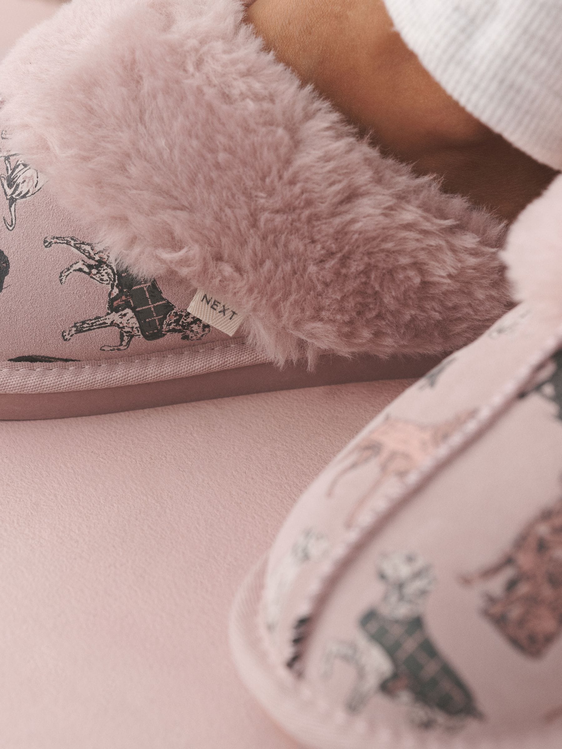 Faux Fur Lined Suede Mule Slippers - Pink - Regular - SIP Worn