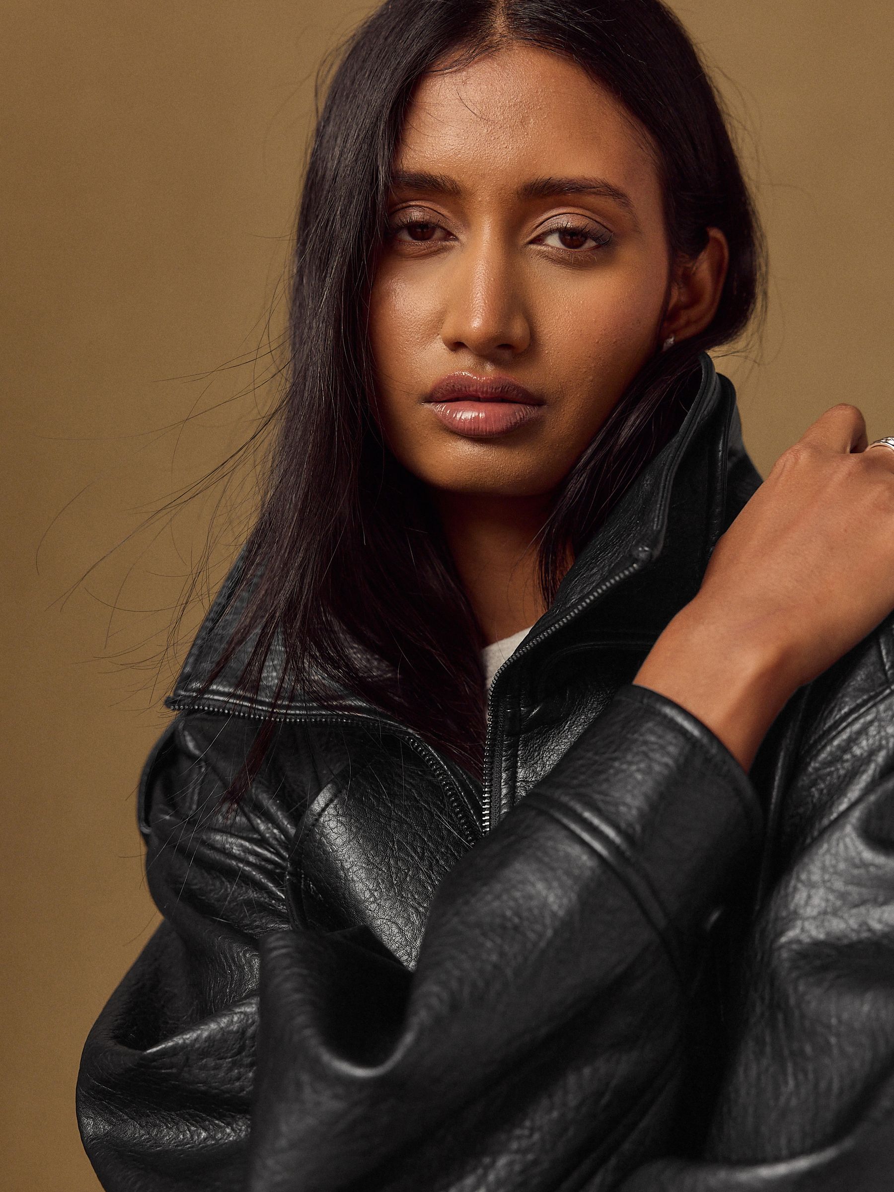 Textured Faux Leather Funnel Neck Bomber Jacket - Black - Regular - Location Worn