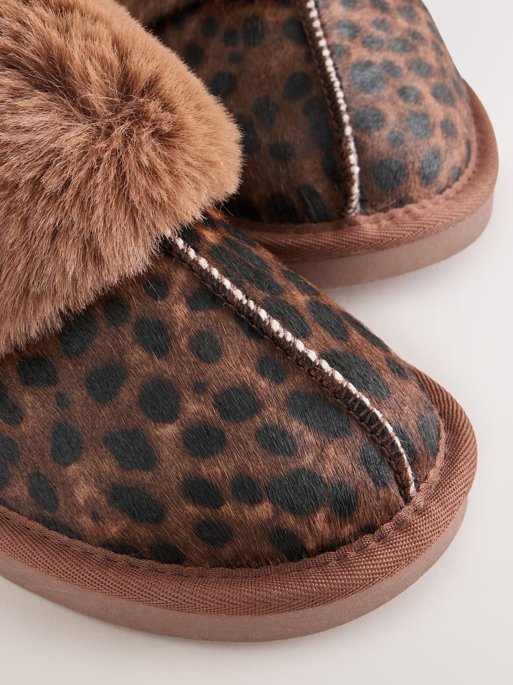 Faux Fur Lined Suede Mule Slippers - Animal/Brown - Regular - SIP Still Life