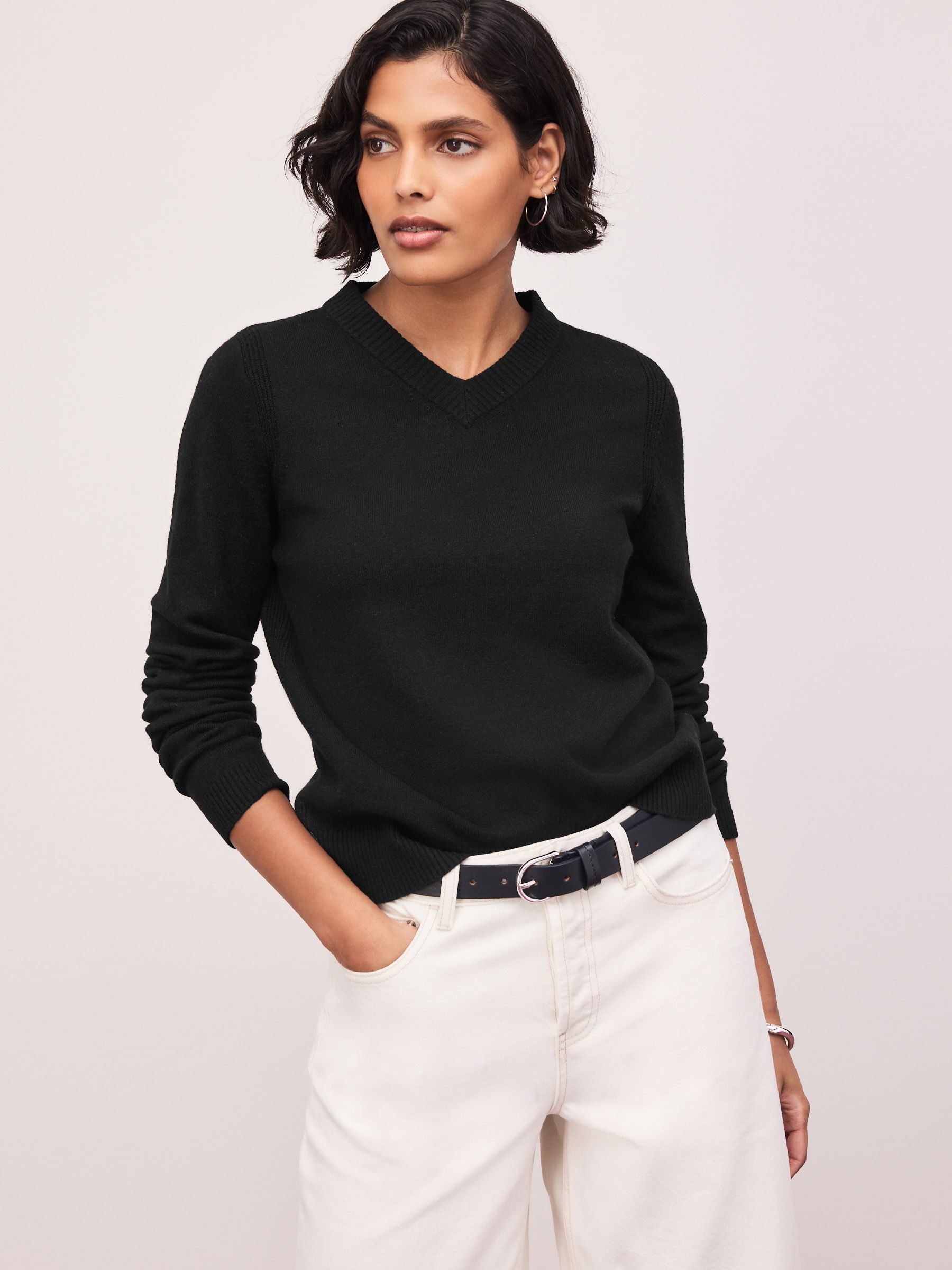 Supersoft V-Neck Long Sleeve Jumper - Black - Regular - Location Worn