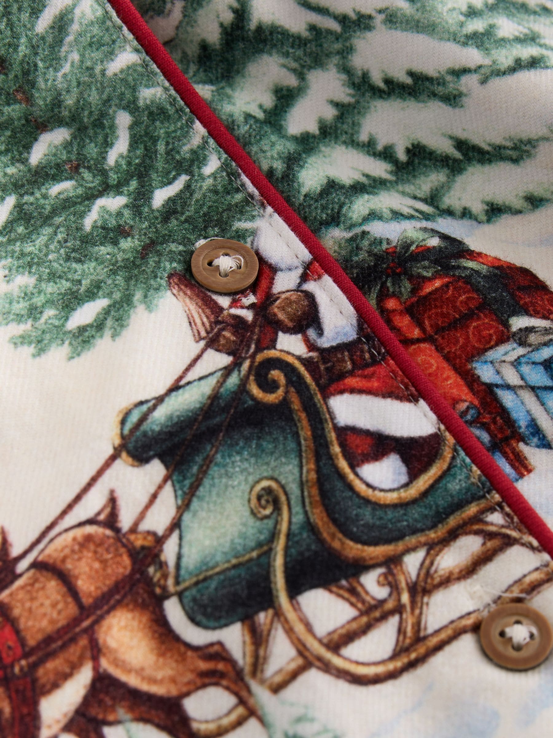Matching Family Christmas Flannel Button Through Pyjamas - Ecru Santa - Regular - SIP Still Life