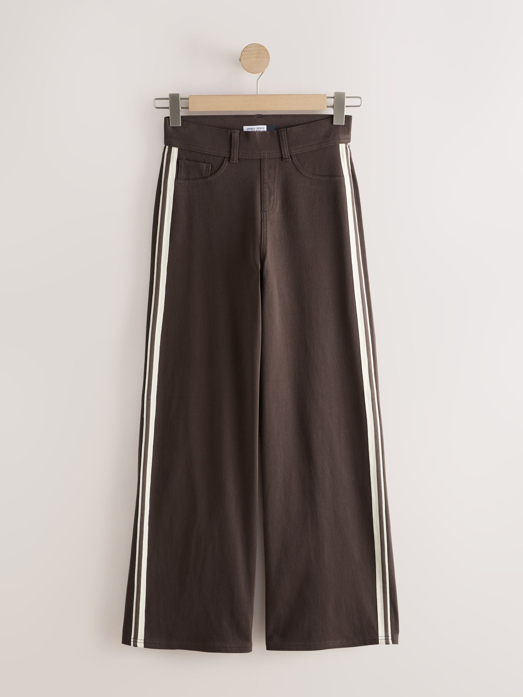 Jersey Denim Wide Leg Trousers - Brown Side Stripe - Regular - SIP Still Life