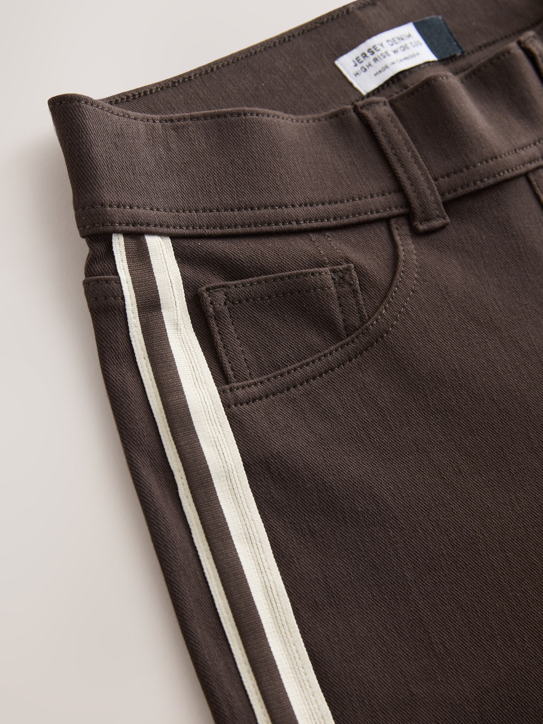 Jersey Denim Wide Leg Trousers - Brown Side Stripe - Regular - SIP Still Life
