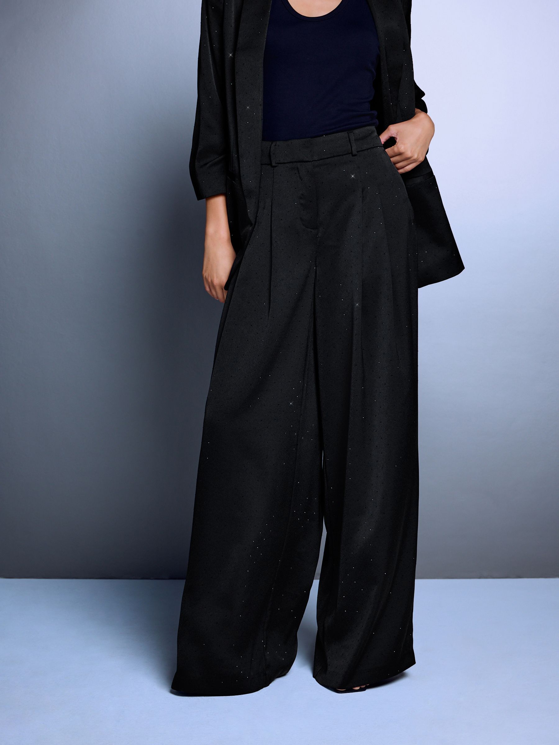 Embellished Satin Trousers - black - Regular - Location Worn