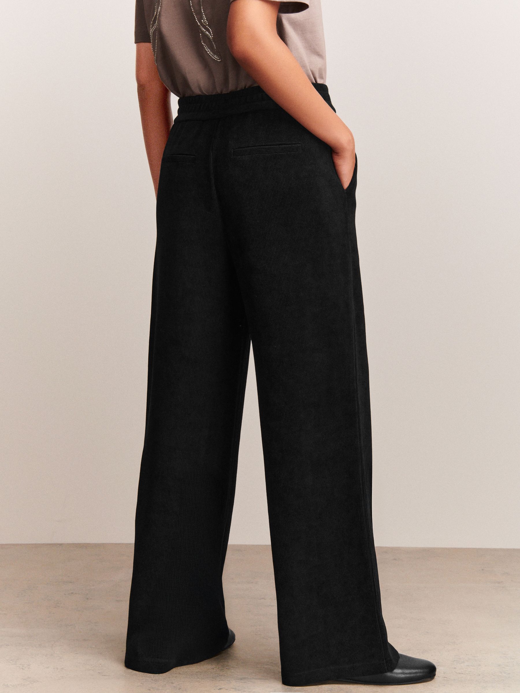 Wide Leg Soft Cord Trousers - Fine Black - Regular - Location Worn