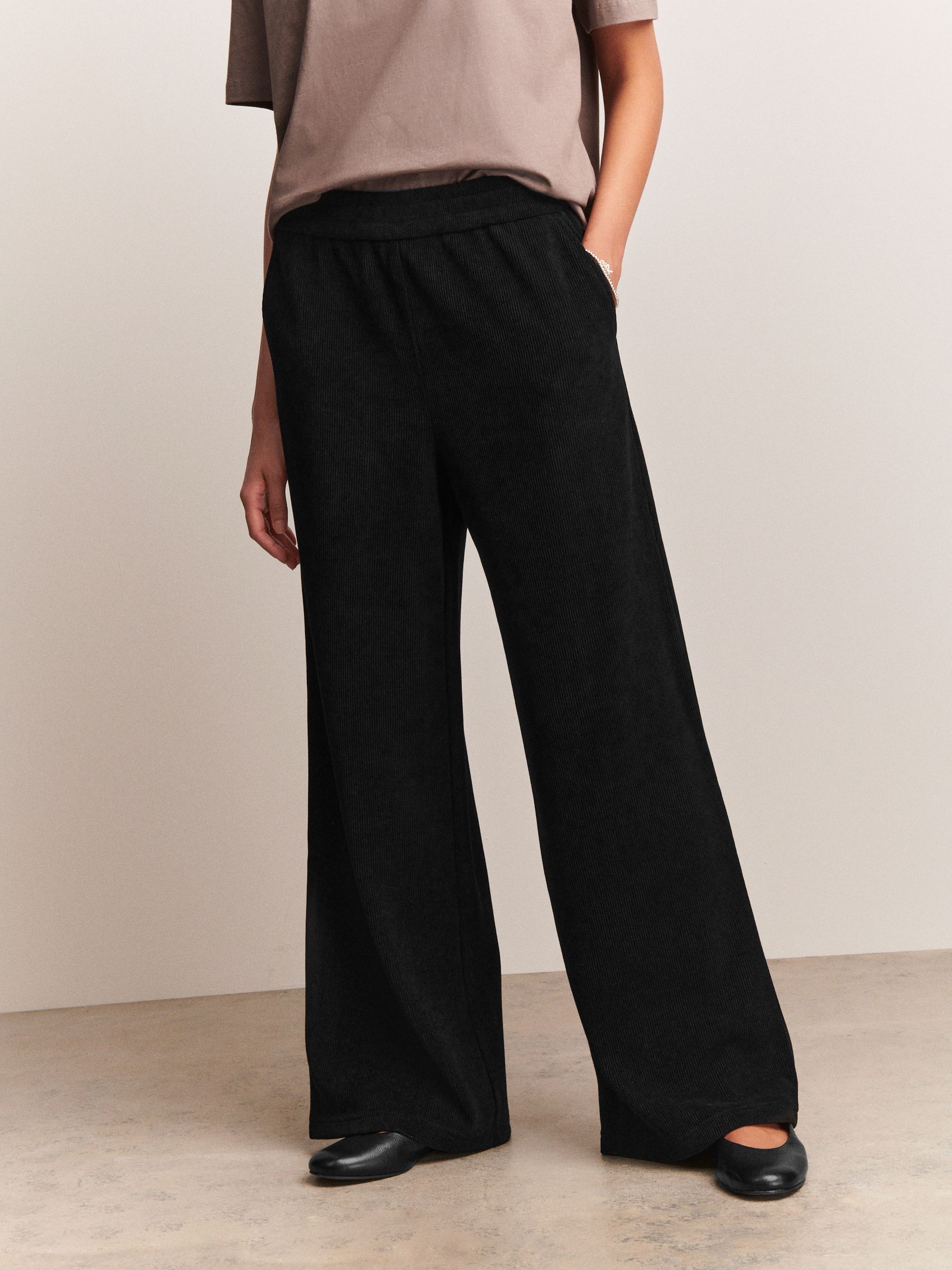 Wide Leg Soft Cord Trousers - Fine Black - Regular - Location Worn