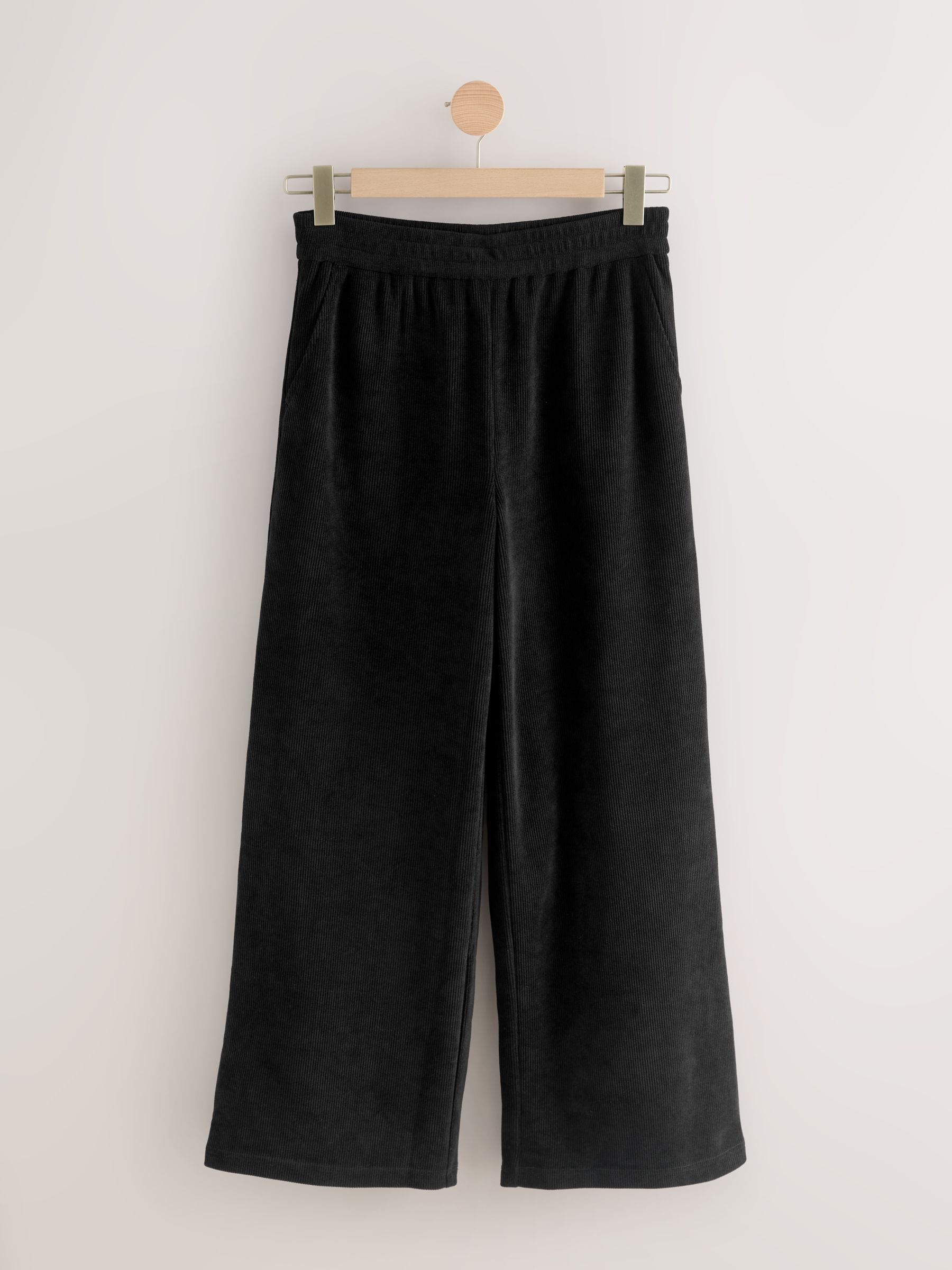 Wide Leg Soft Cord Trousers - Fine Black - Regular - SIP Still Life