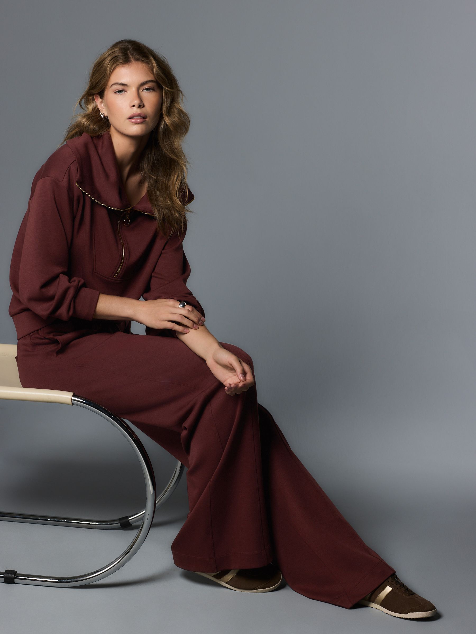 Wide Leg Joggers - Burgundy Red - Petite - Location Worn