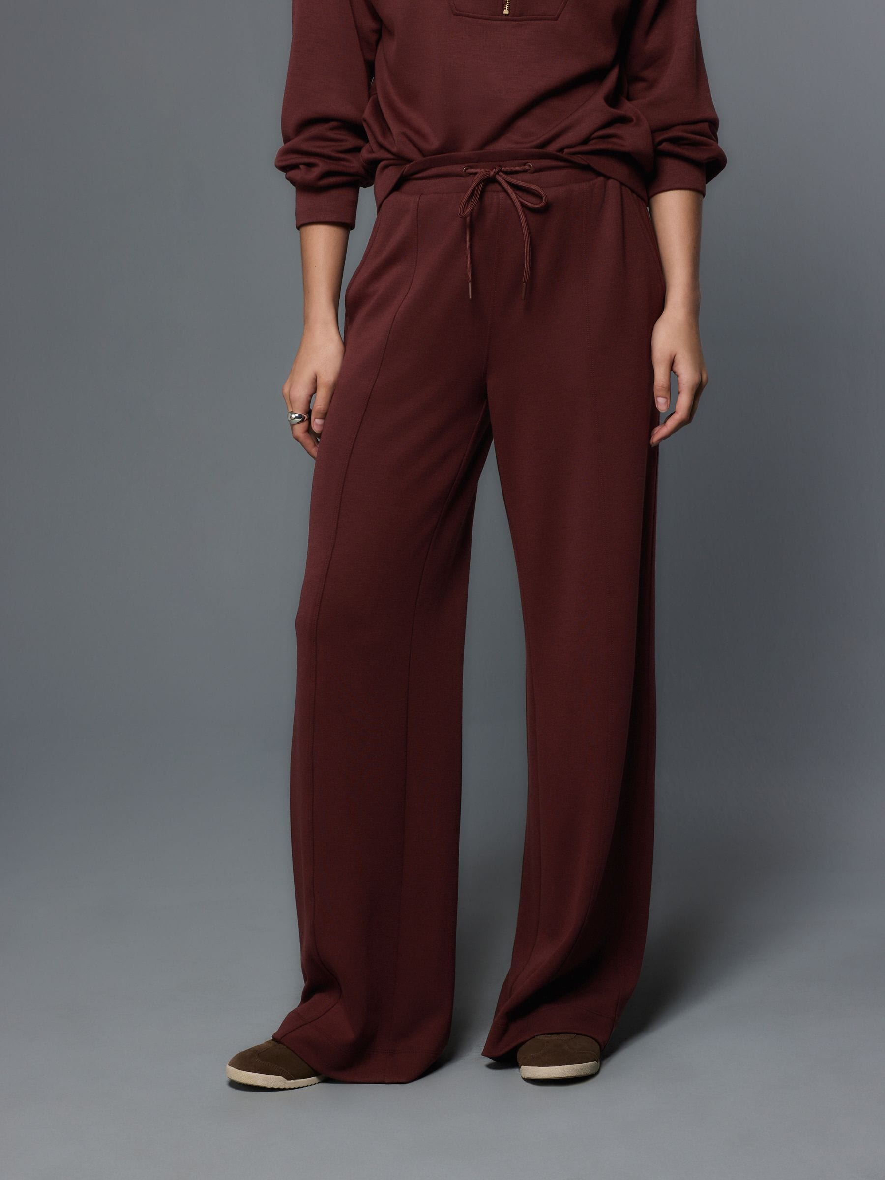 Wide Leg Joggers - Burgundy Red - Petite - Location Worn