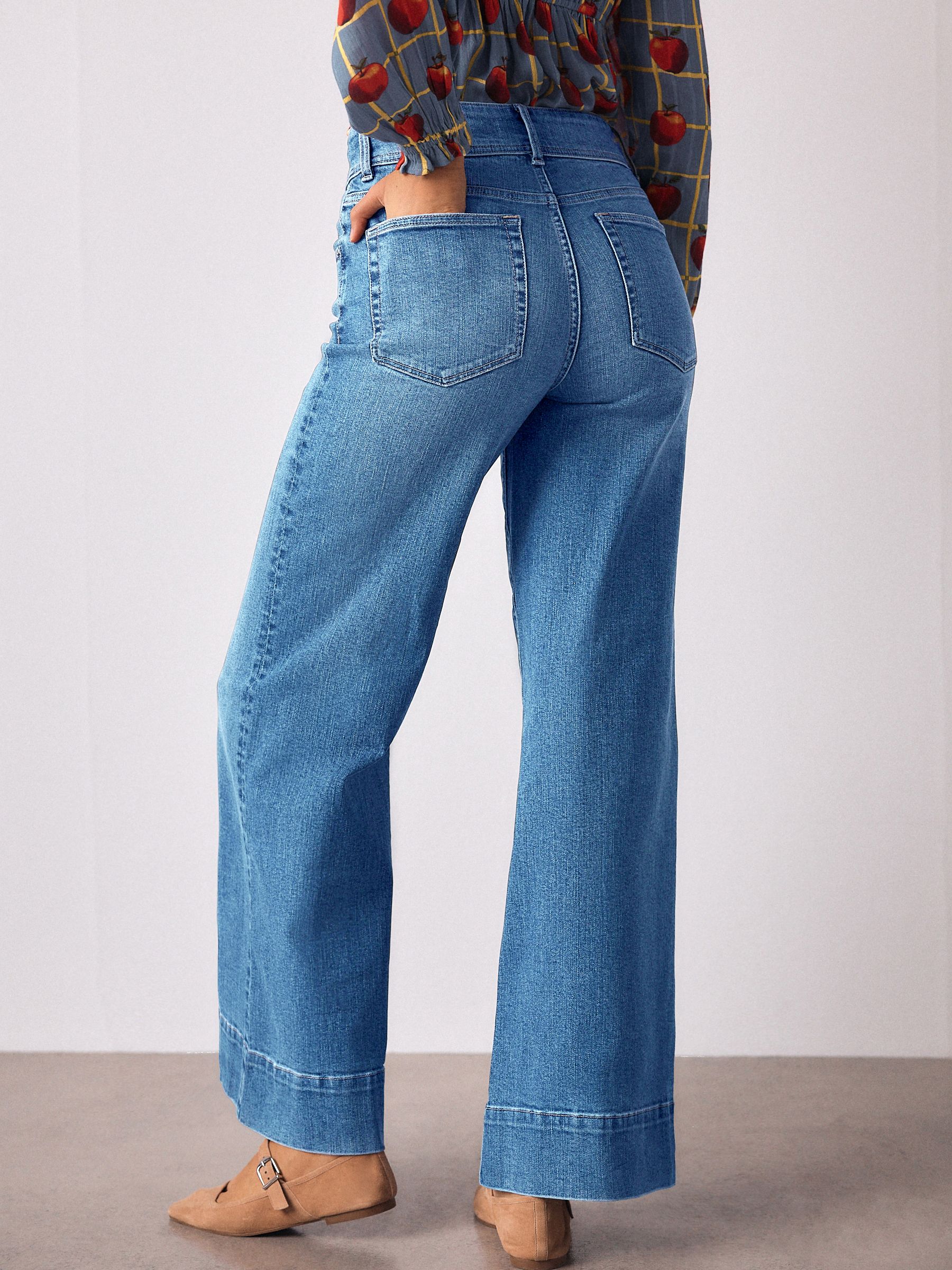 High Rise Stretch Wide Leg Jeans - Mid Blue - Regular - Location Worn