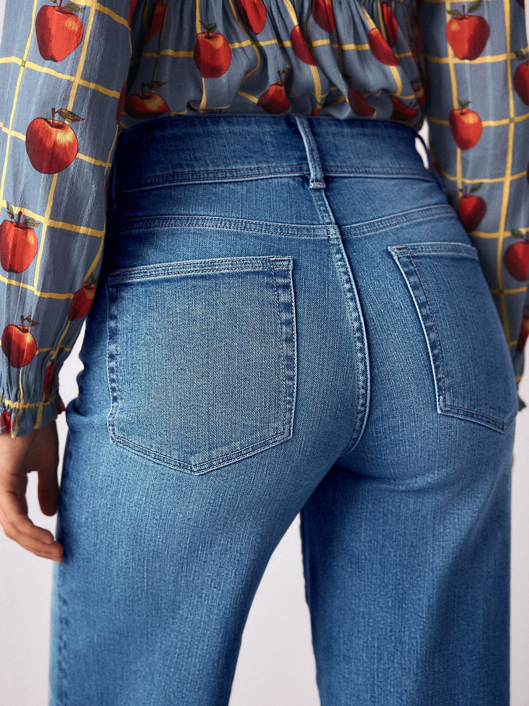 High Rise Stretch Wide Leg Jeans - Mid Blue - Regular - Location Worn