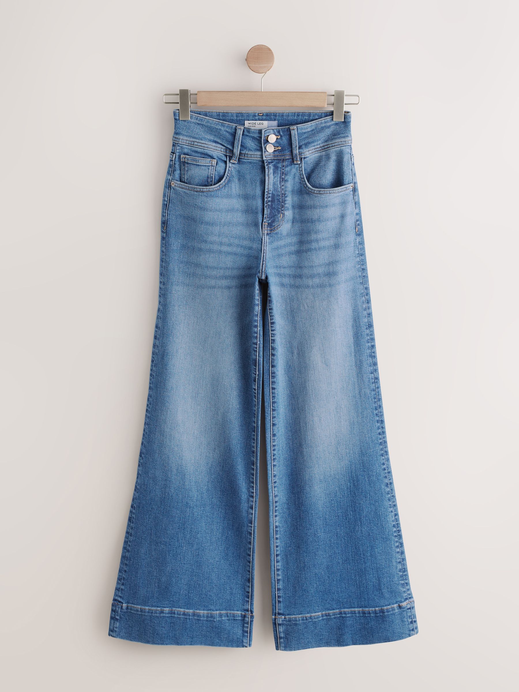 High Rise Stretch Wide Leg Jeans - Mid Blue - Regular - SIP Still Life