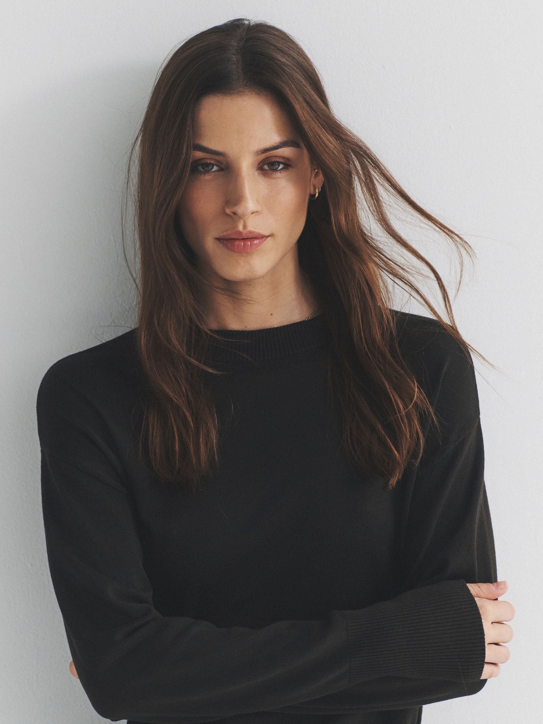 The Set Fine Knitted Crew Neck Jumpers - Black/Brown/Neutral - 3 Pack - SIP Worn