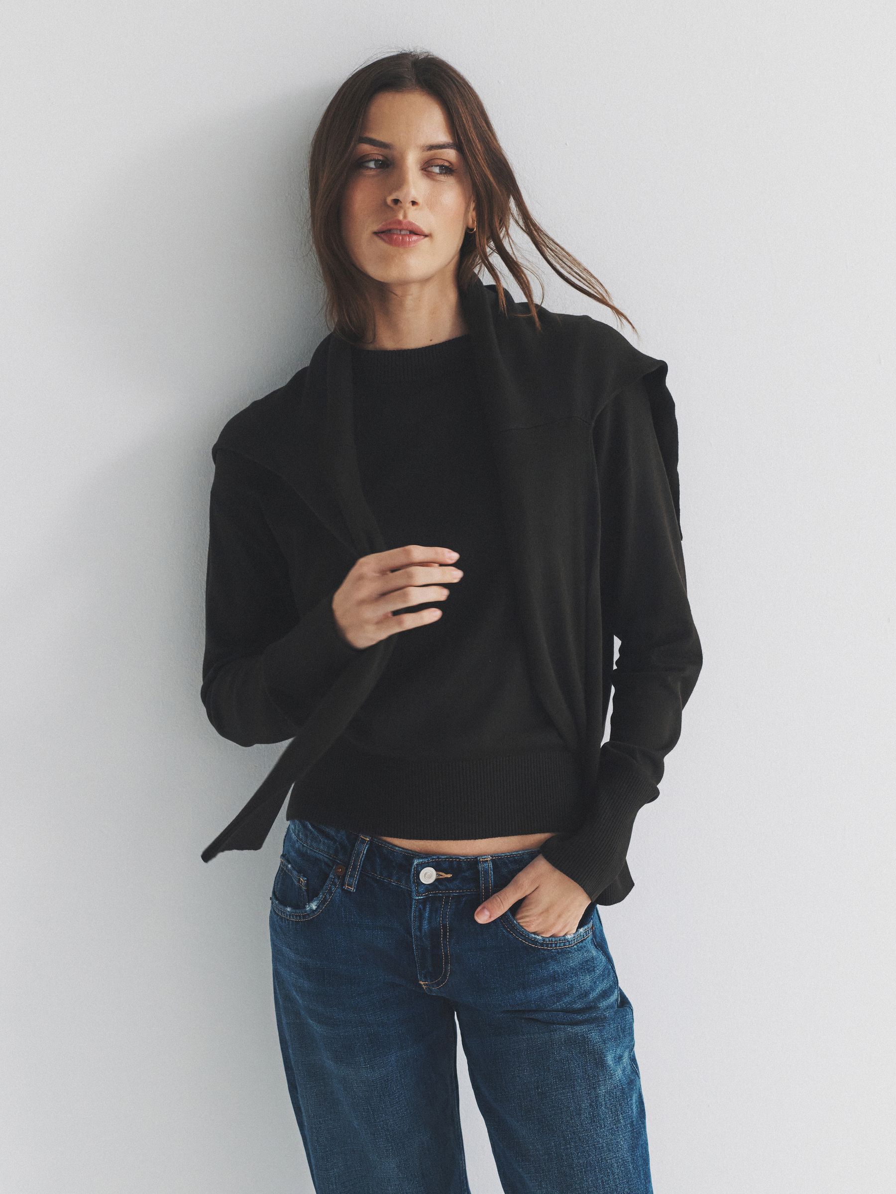 The Set Fine Knitted Crew Neck Jumpers - Black/Brown/Neutral - 3 Pack - SIP Worn