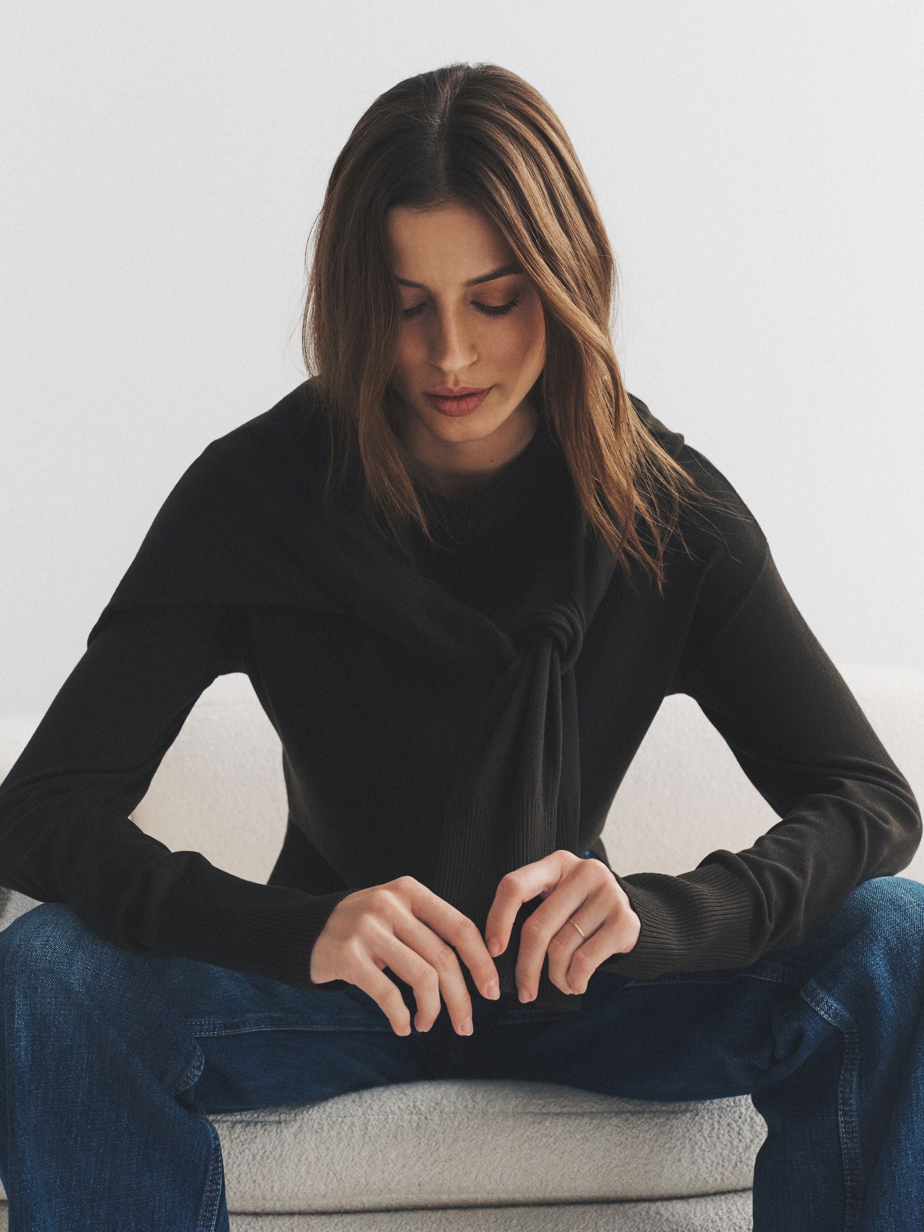 The Set Fine Knitted Crew Neck Jumpers - Black/Brown/Neutral - 3 Pack - SIP Worn