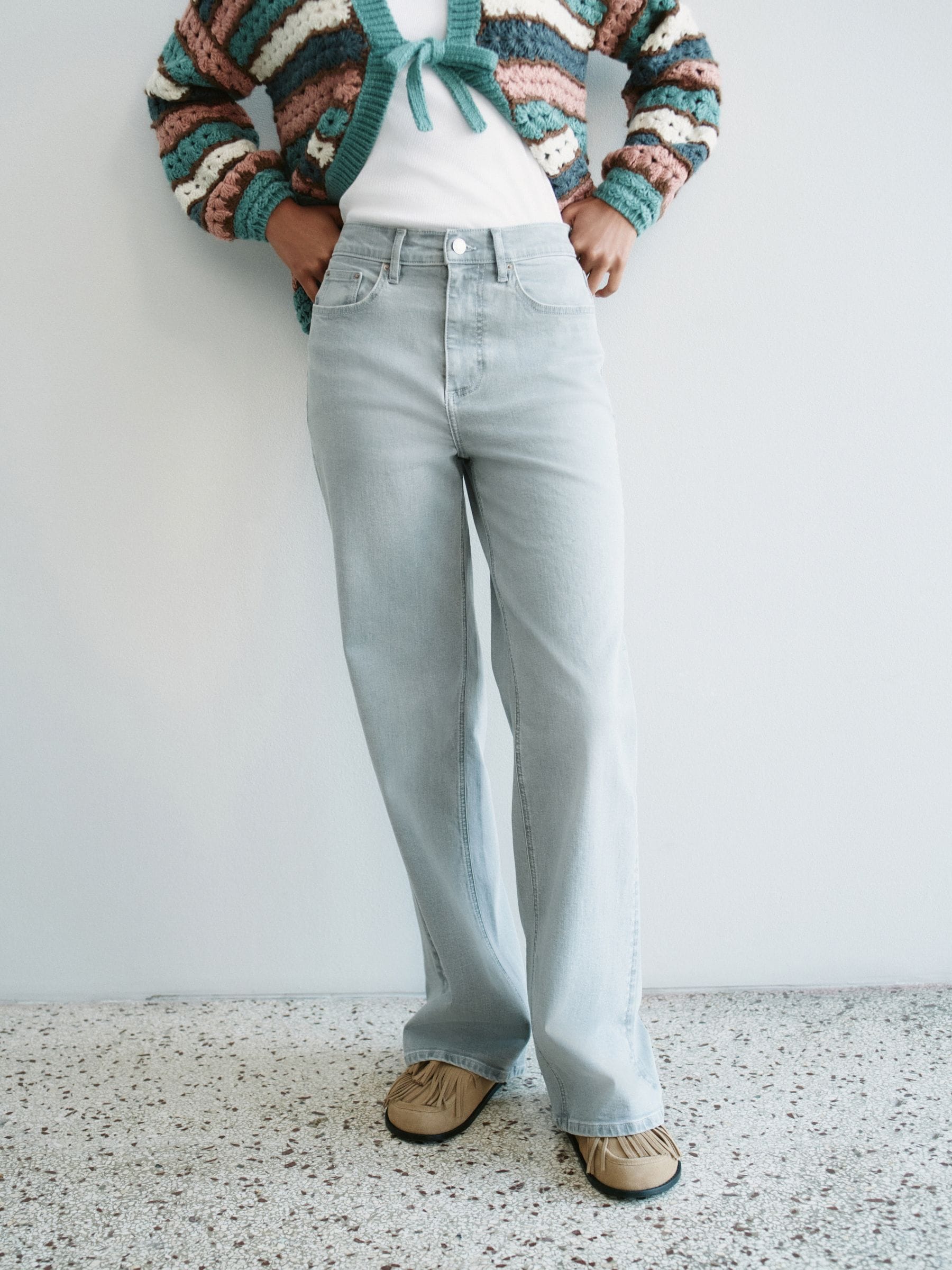 High Rise Stretch Wide Leg Jeans - Grey - Regular - Location Worn