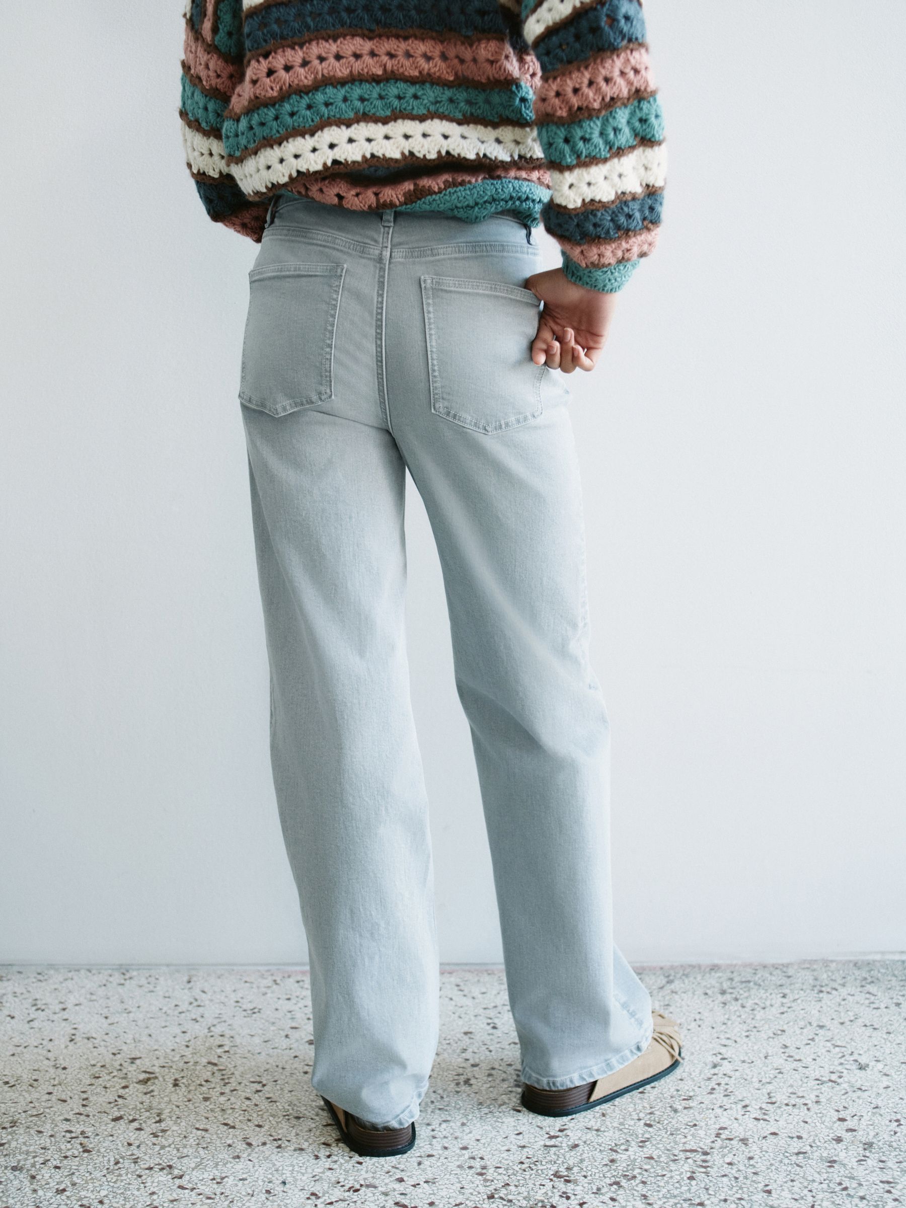 High Rise Stretch Wide Leg Jeans - Grey - Regular - Location Worn