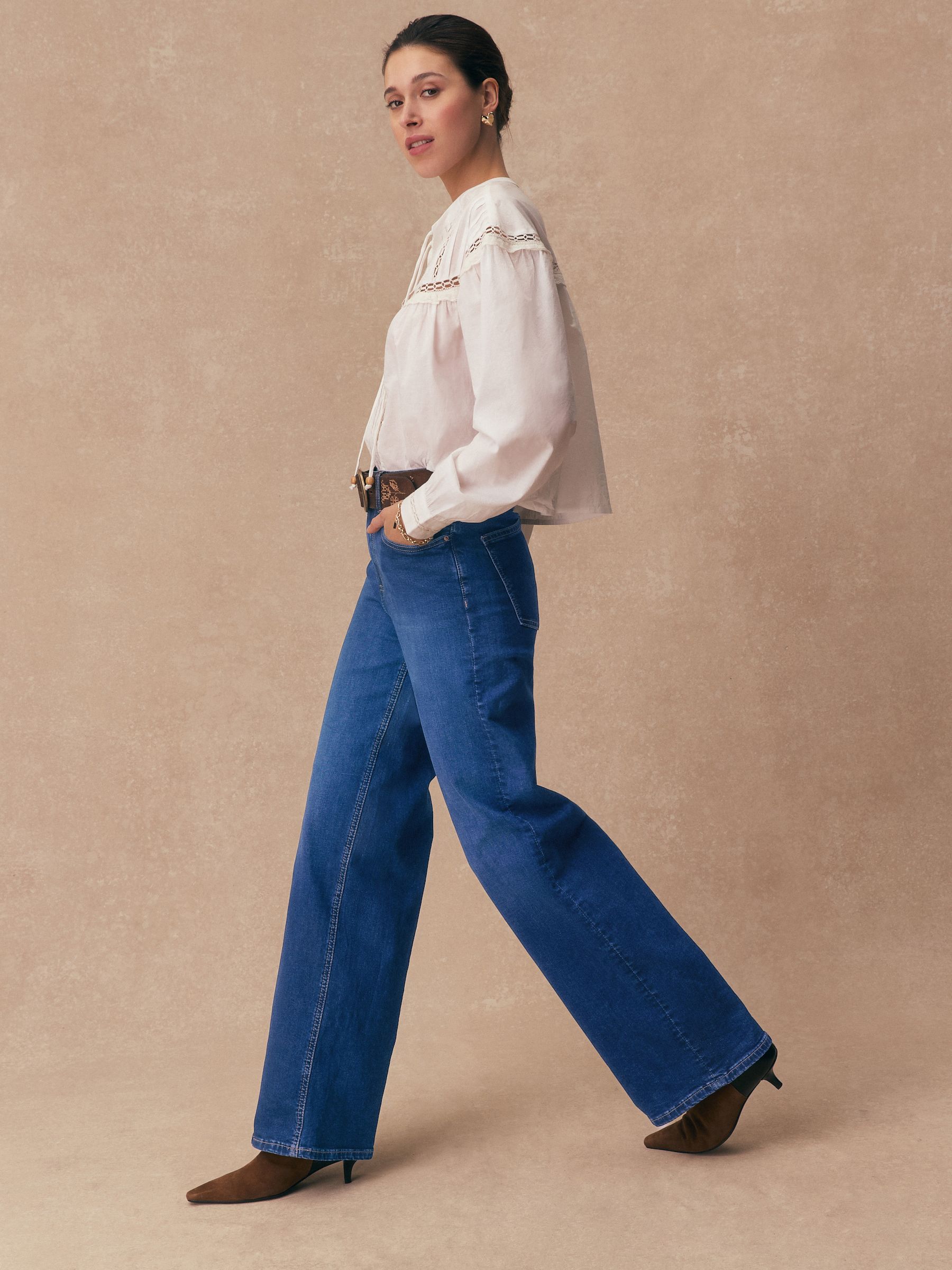 High Rise Stretch Wide Leg Jeans - Mid Blue - Regular - Location Worn