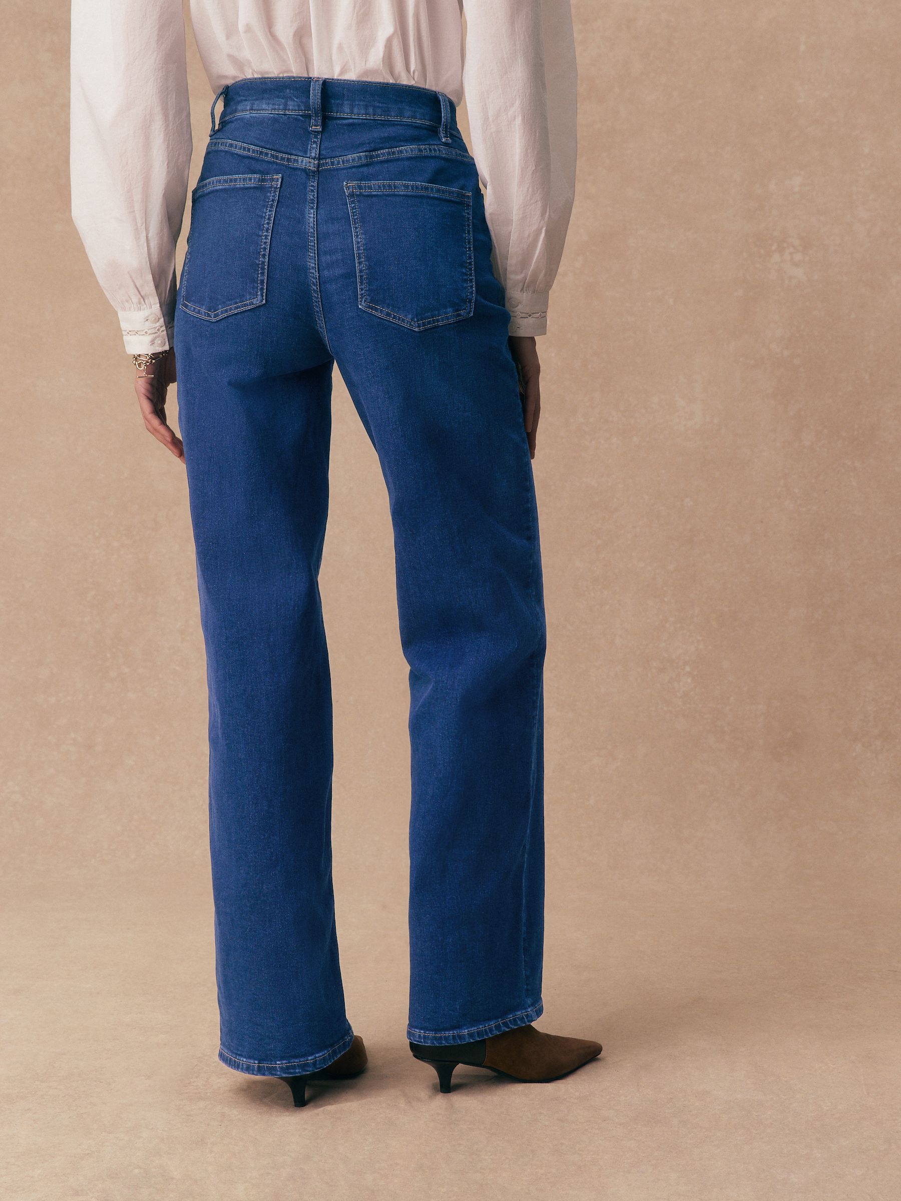 High Rise Stretch Wide Leg Jeans - Mid Blue - Regular - Location Worn