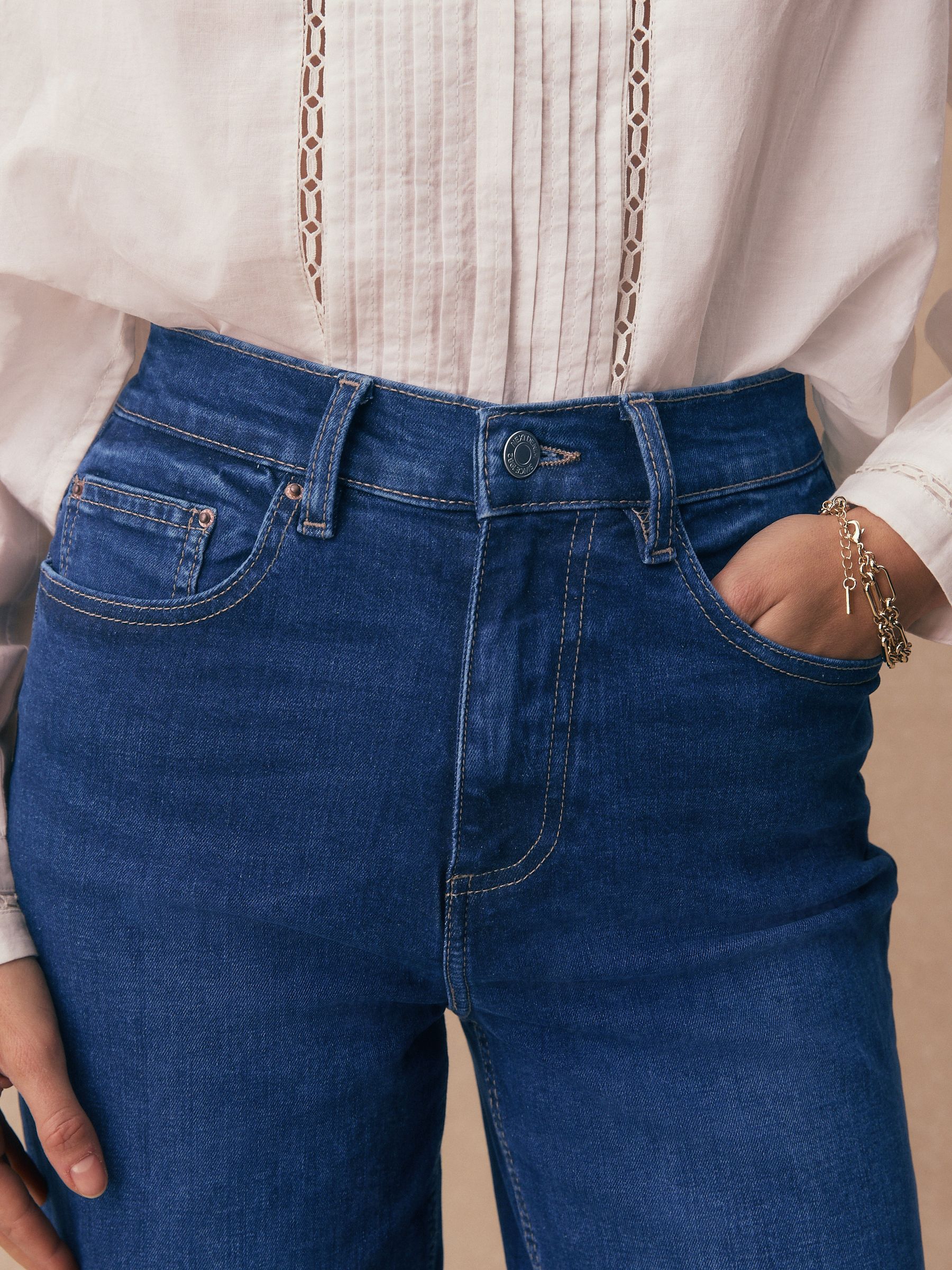 High Rise Stretch Wide Leg Jeans - Mid Blue - Regular - Location Worn