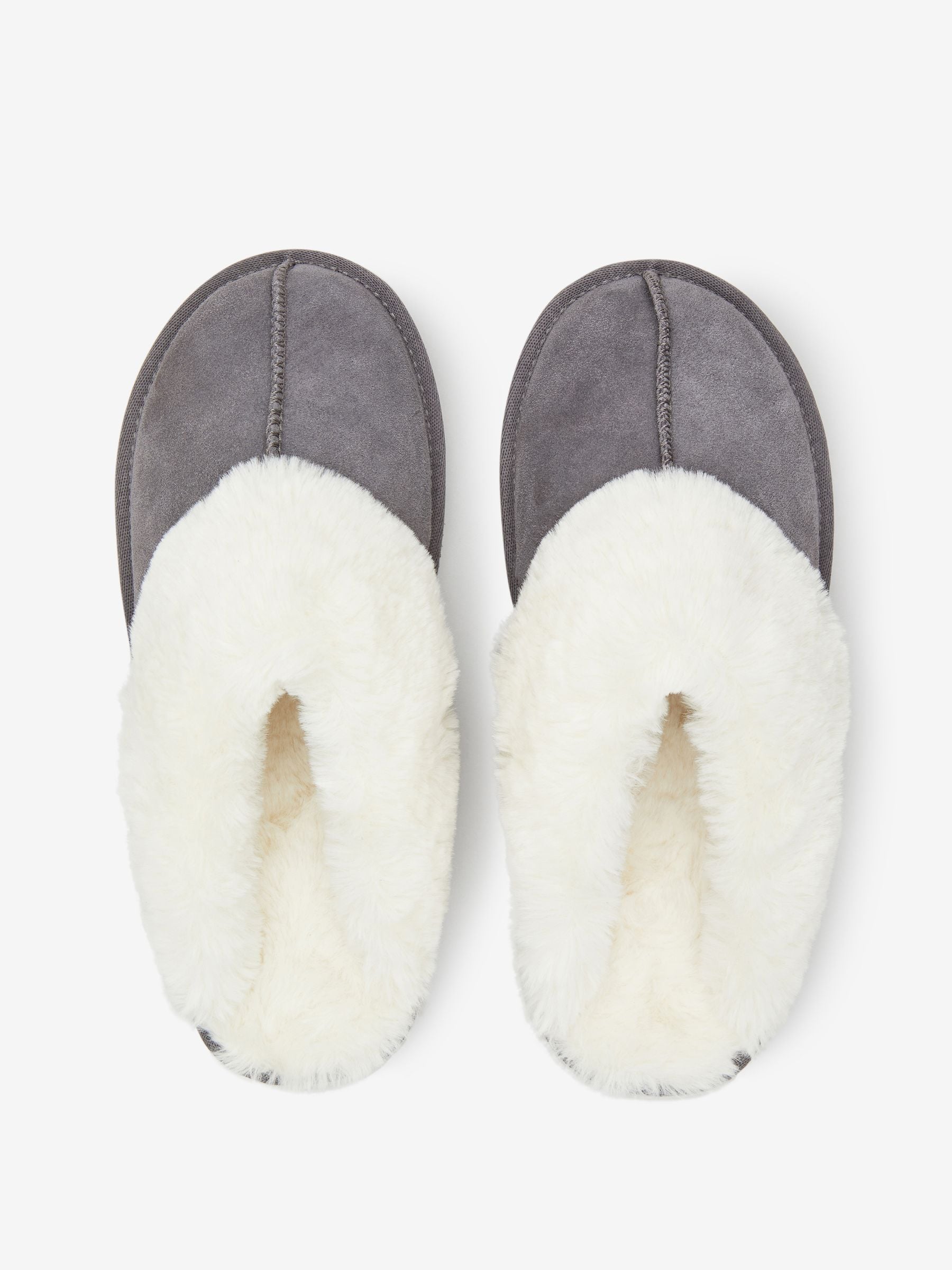 Faux Fur Lined Suede Mule Slippers - Grey - Regular - SIP Still Life