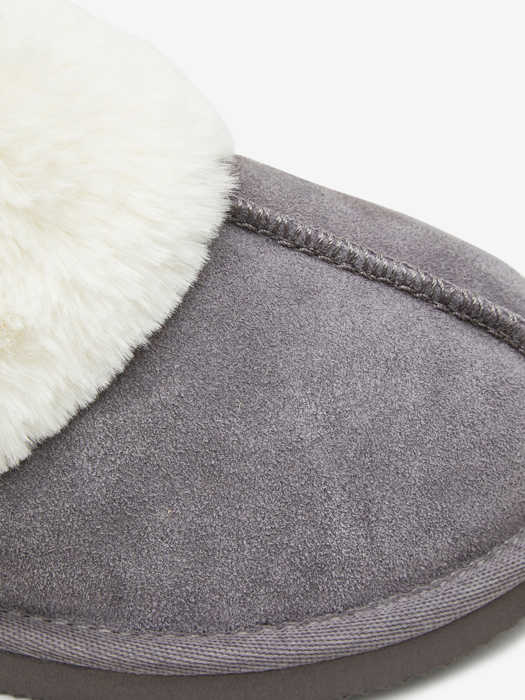 Faux Fur Lined Suede Mule Slippers - Grey - Regular - SIP Still Life