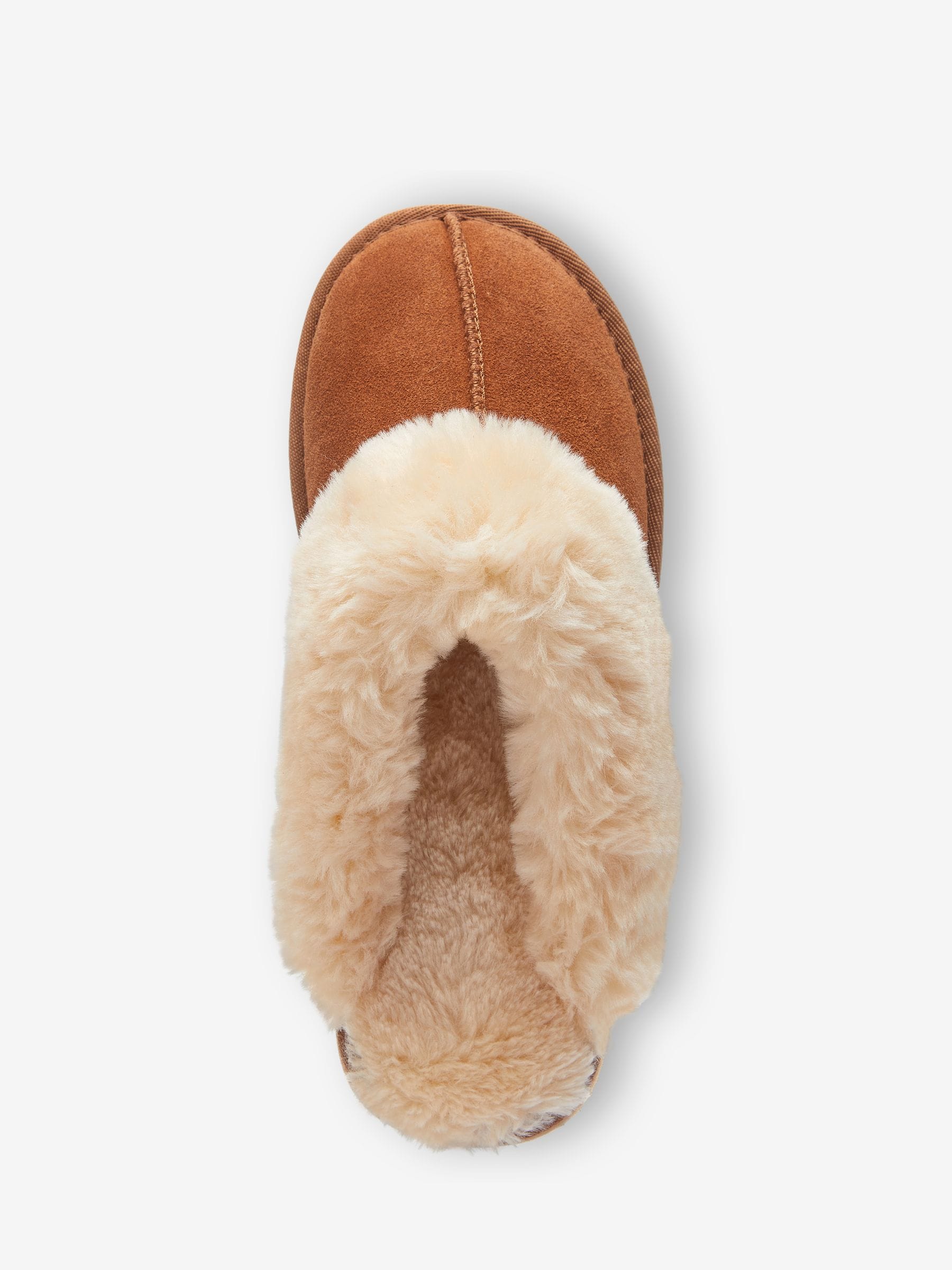 Faux Fur Lined Suede Mule Slippers - Chestnut Brown - Regular - SIP Still Life