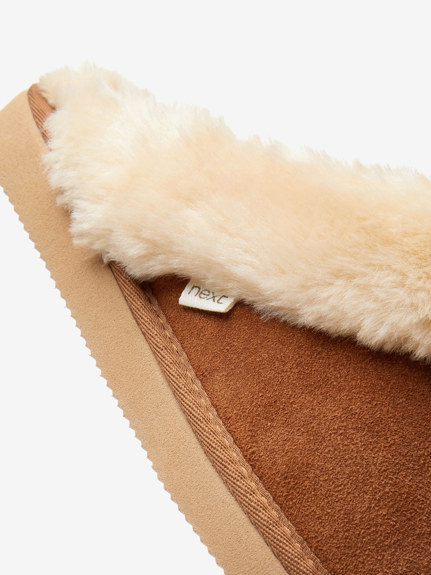 Faux Fur Lined Suede Mule Slippers - Chestnut Brown - Regular - SIP Still Life