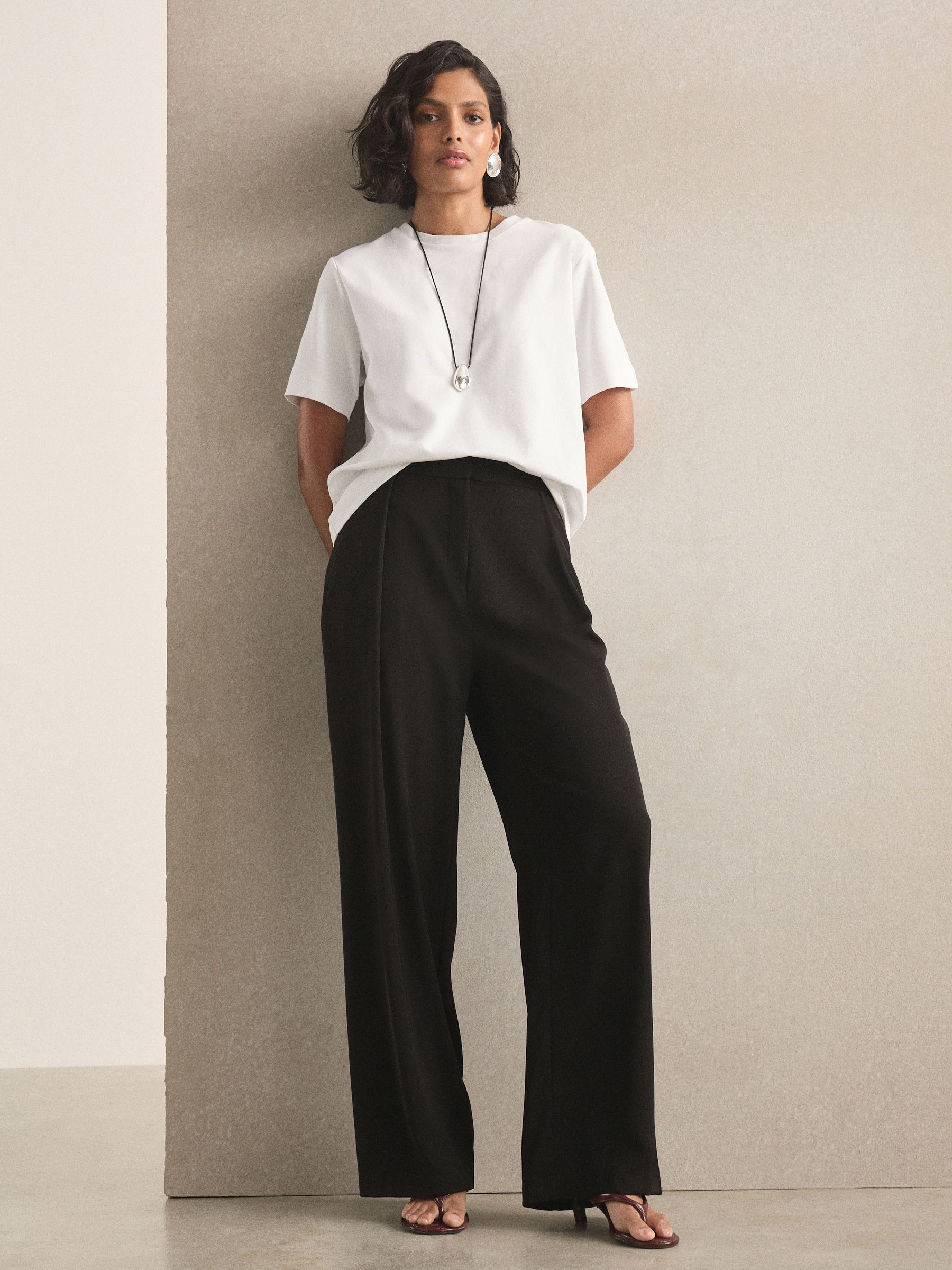 Elastic Back Wide Leg Trousers - Black - Regular - Location Worn