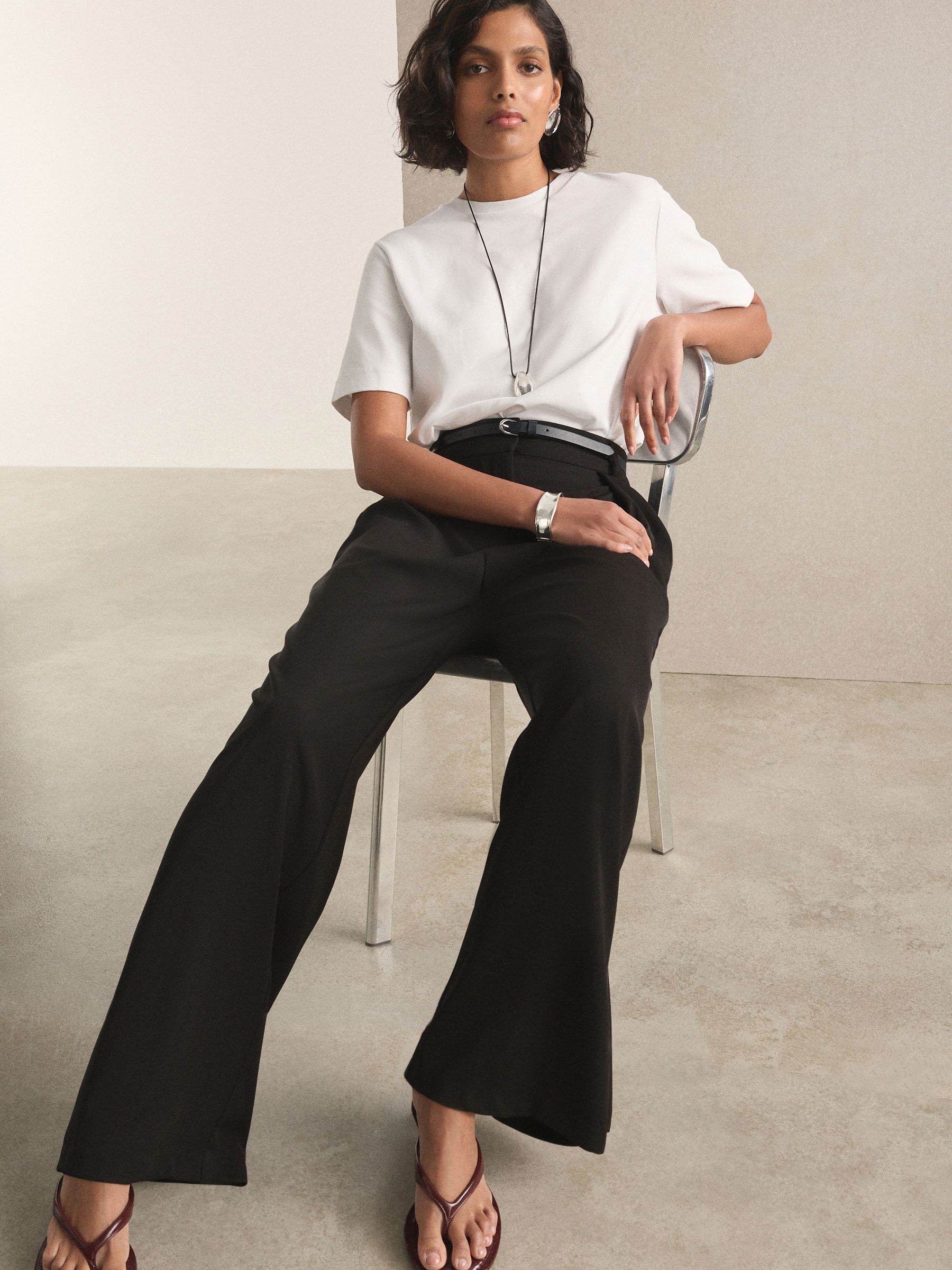 Elastic Back Wide Leg Trousers - Black - Regular - Location Worn