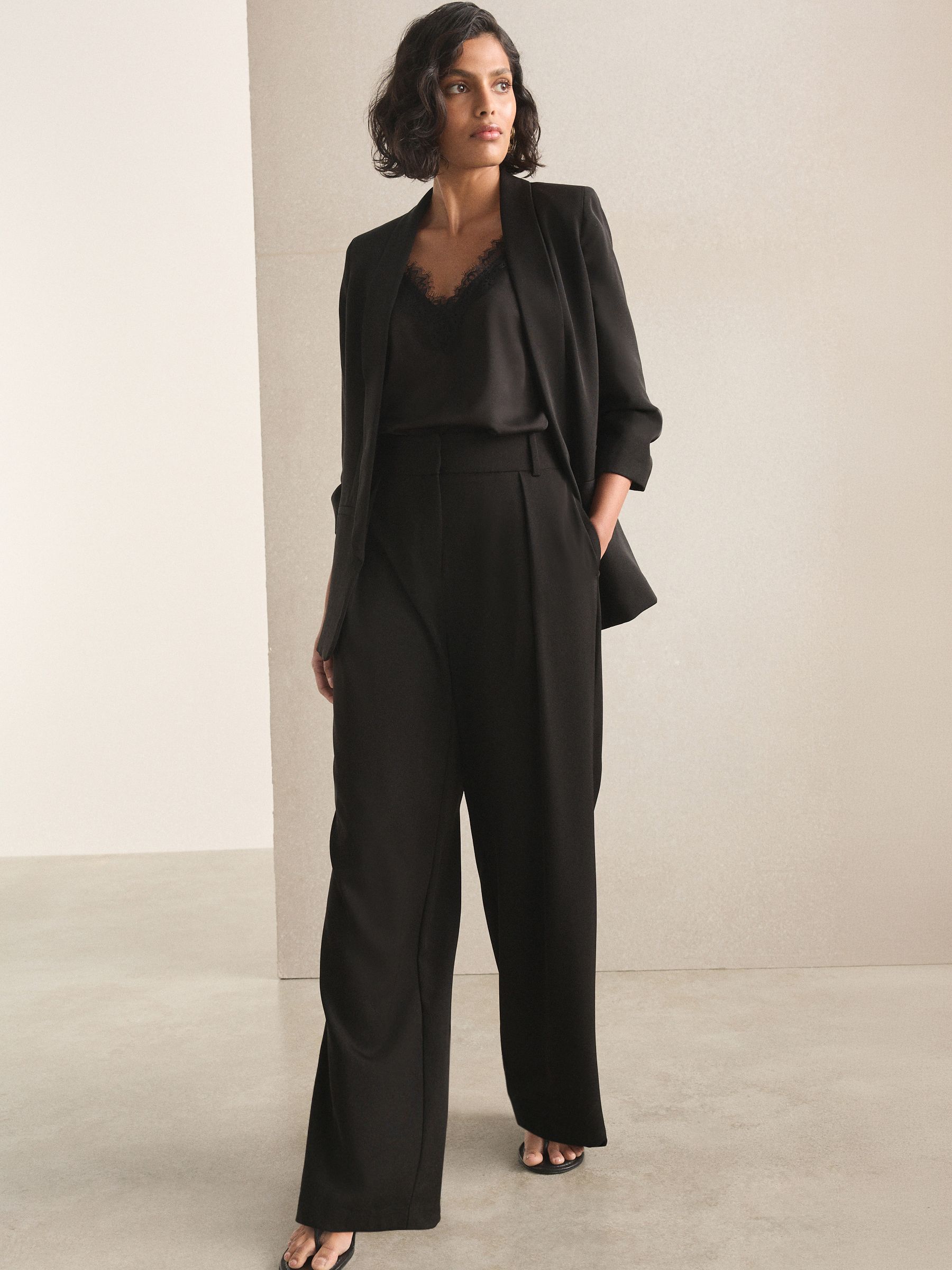 Elastic Back Wide Leg Trousers - Black - Regular - Location Worn