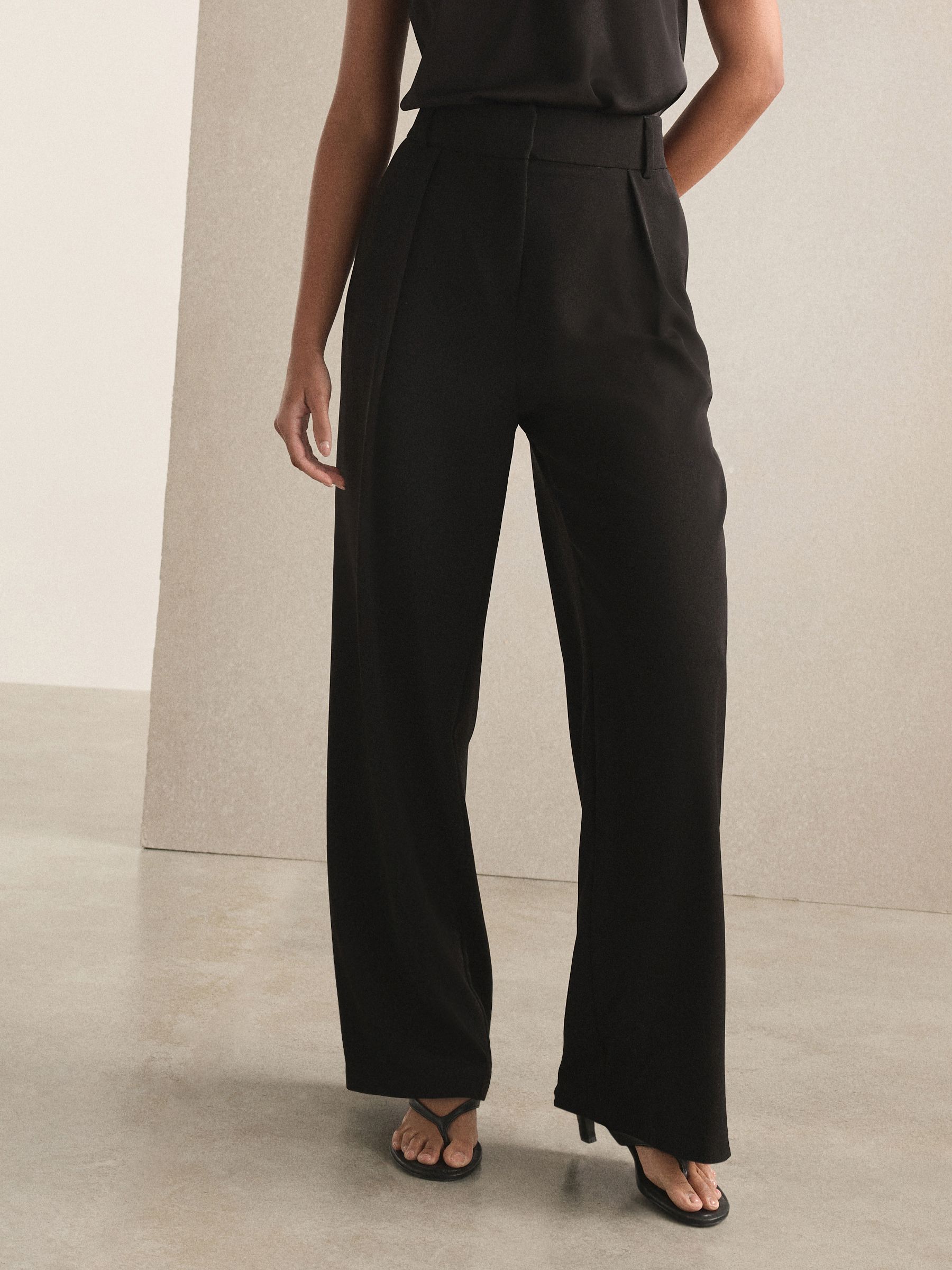 Elastic Back Wide Leg Trousers - Black - Regular - Location Worn