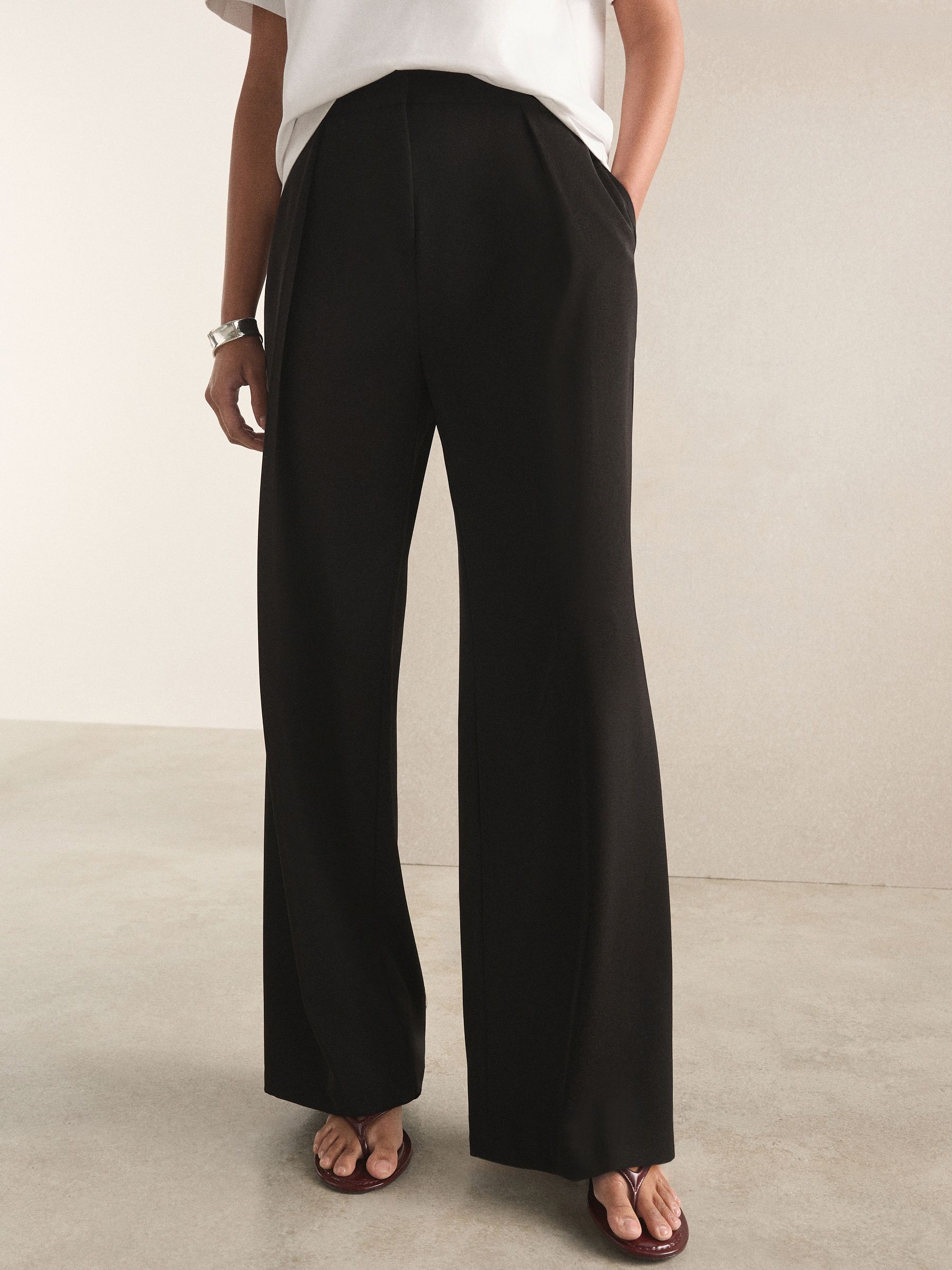 Elastic Back Wide Leg Trousers - Black - Regular - Location Worn