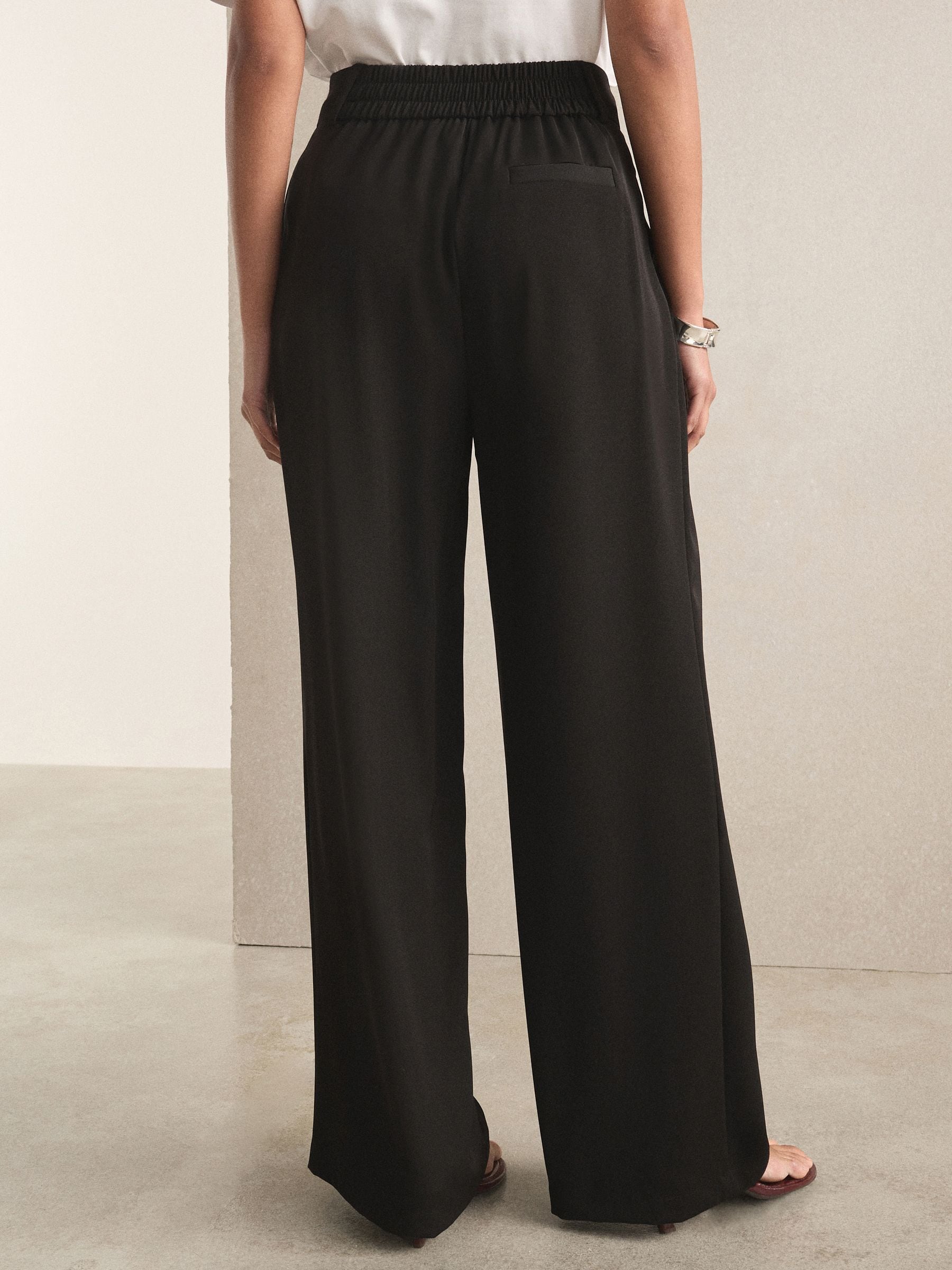Elastic Back Wide Leg Trousers - Black - Regular - Location Worn
