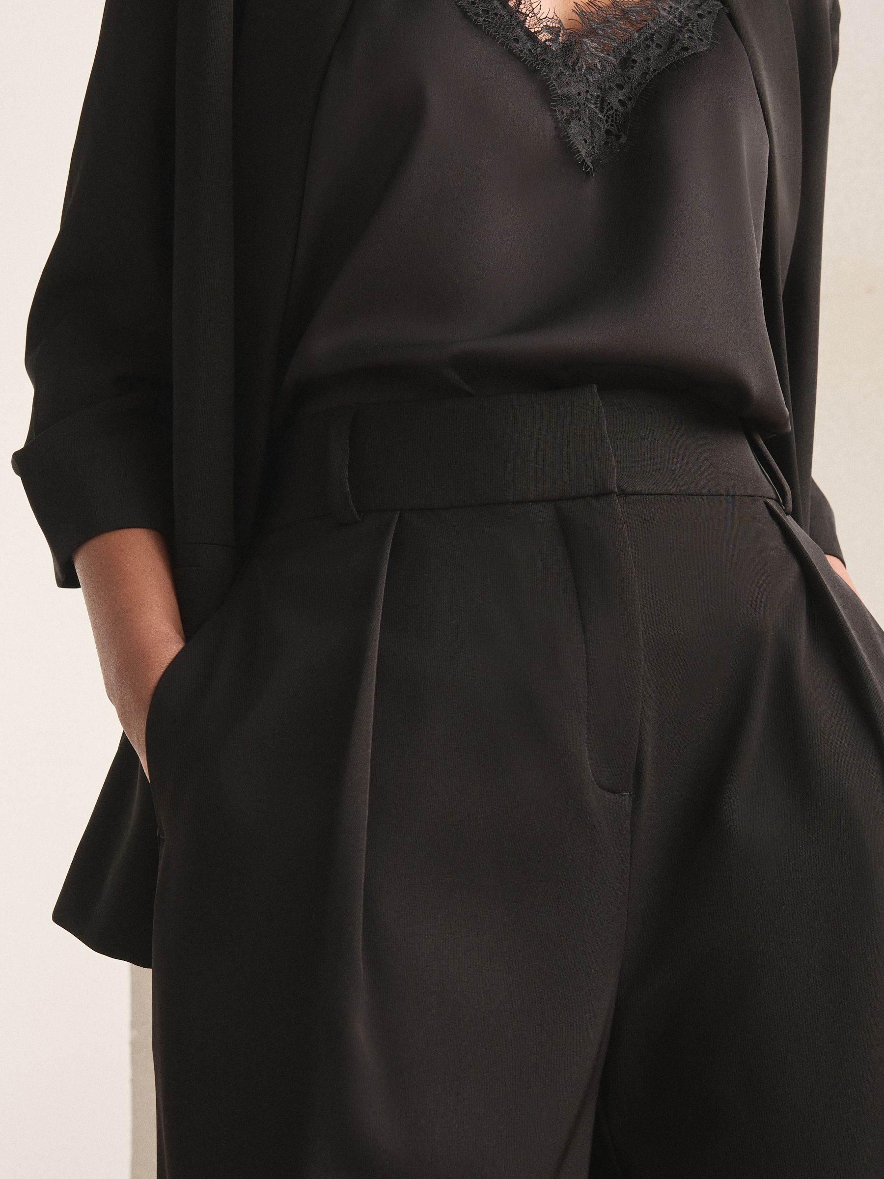 Elastic Back Wide Leg Trousers - Black - Regular - Location Worn