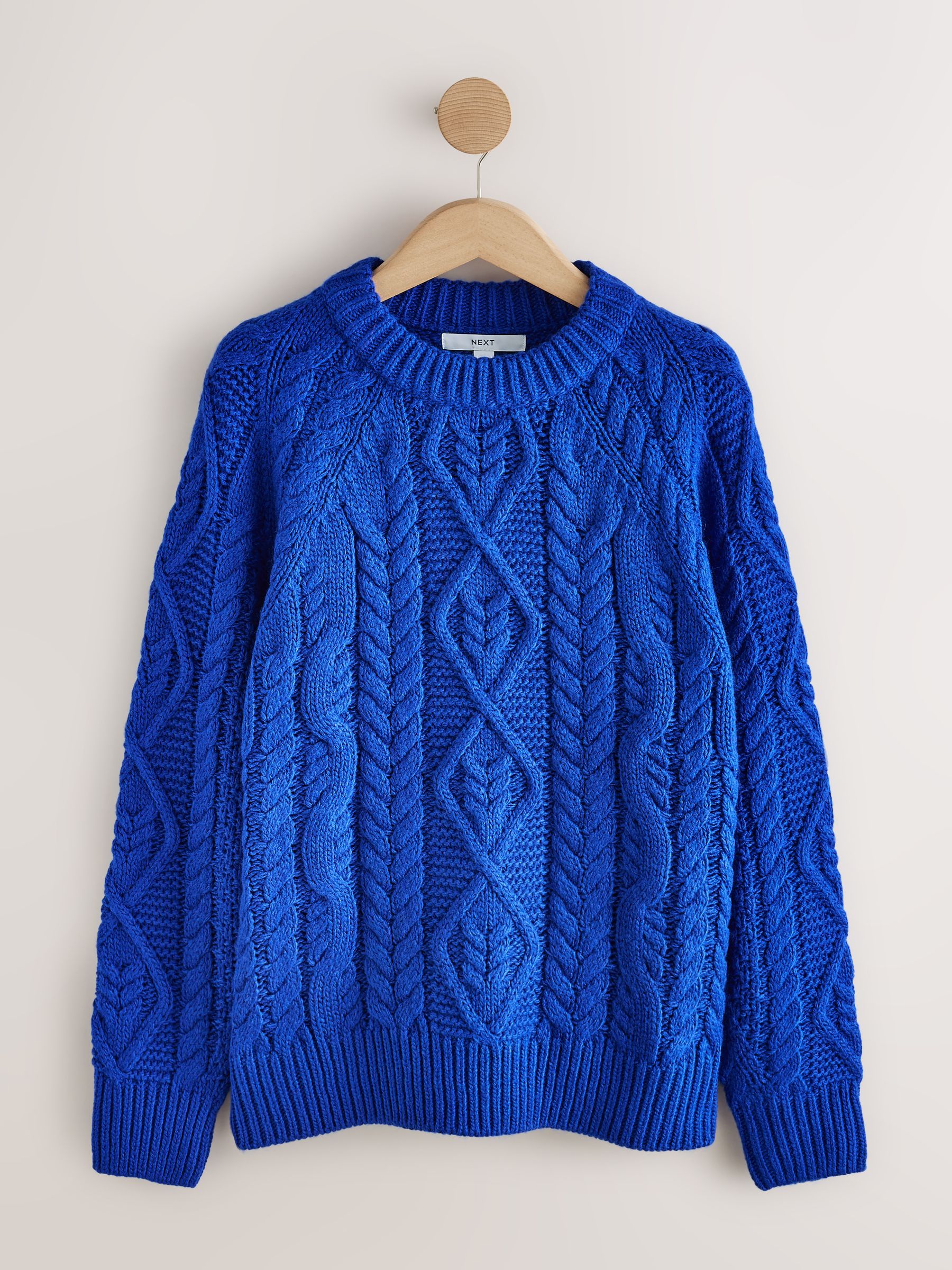 Cable Knit Long Sleeve Crew Neck Jumper - Cobalt Blue - Regular - SIP Still Life