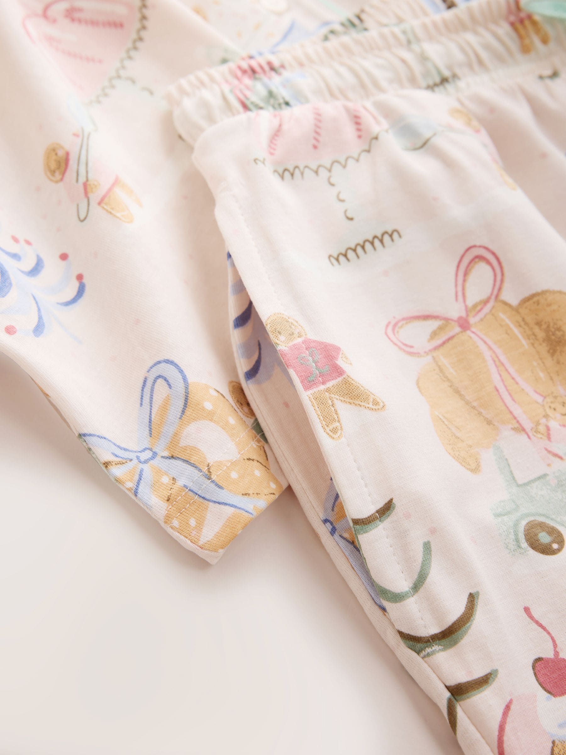 Long Sleeve Button Through Pyjama Set - Ecru Croissant Christmas - Regular - SIP Still Life