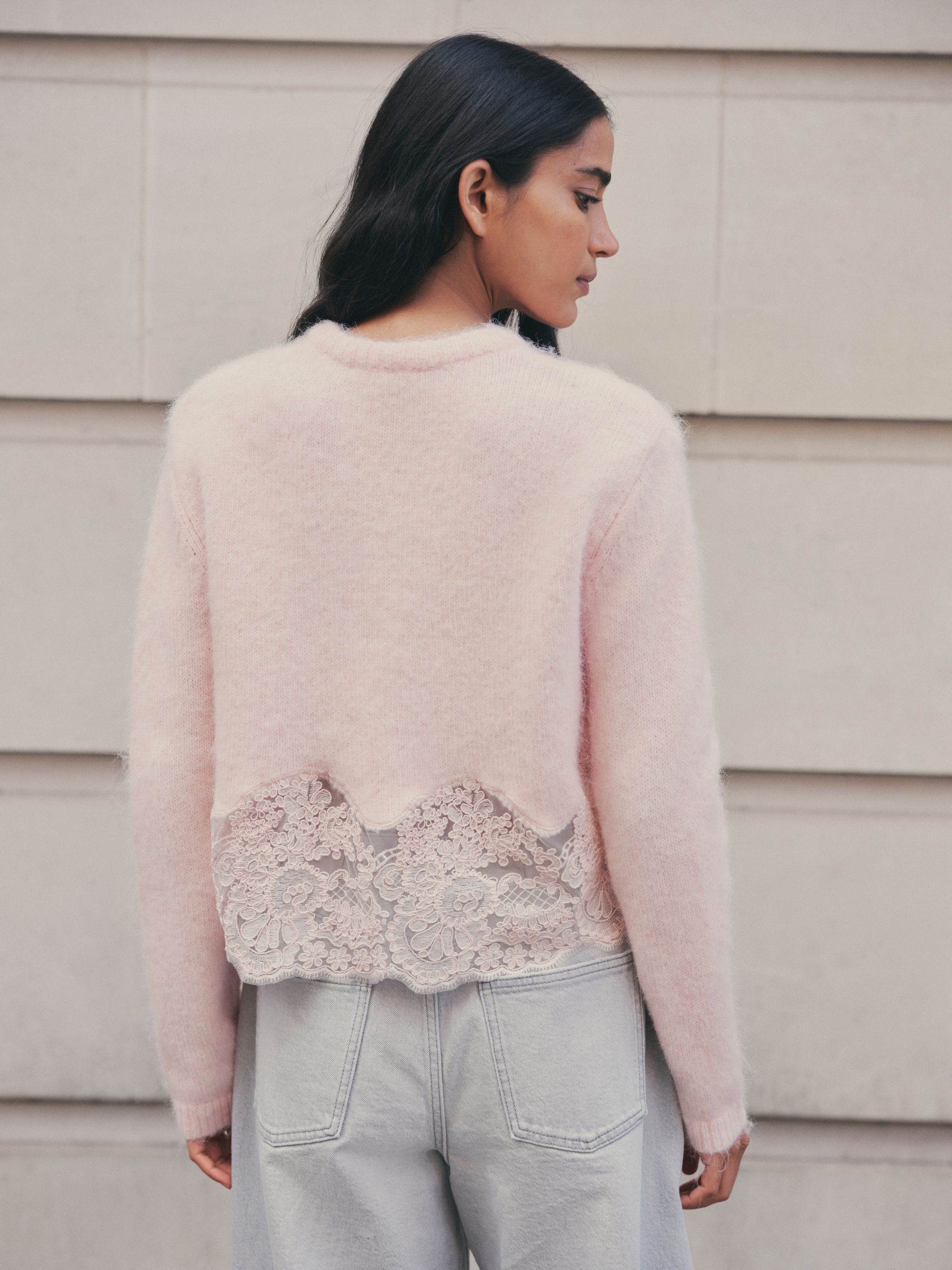 Lace Trim Long Sleeve Knit Cardigan - Light Pink - Regular - Location Worn