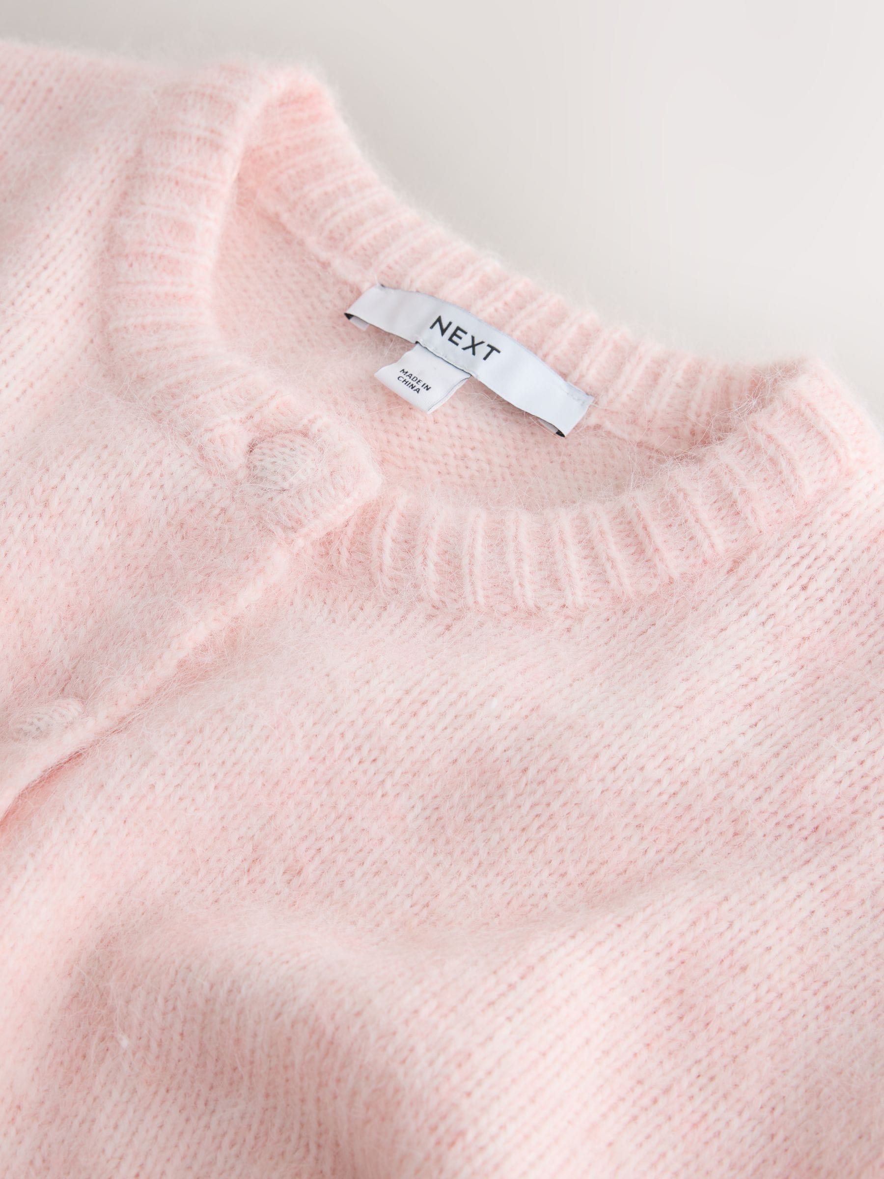 Lace Trim Long Sleeve Knit Cardigan - Light Pink - Regular - SIP Still Life