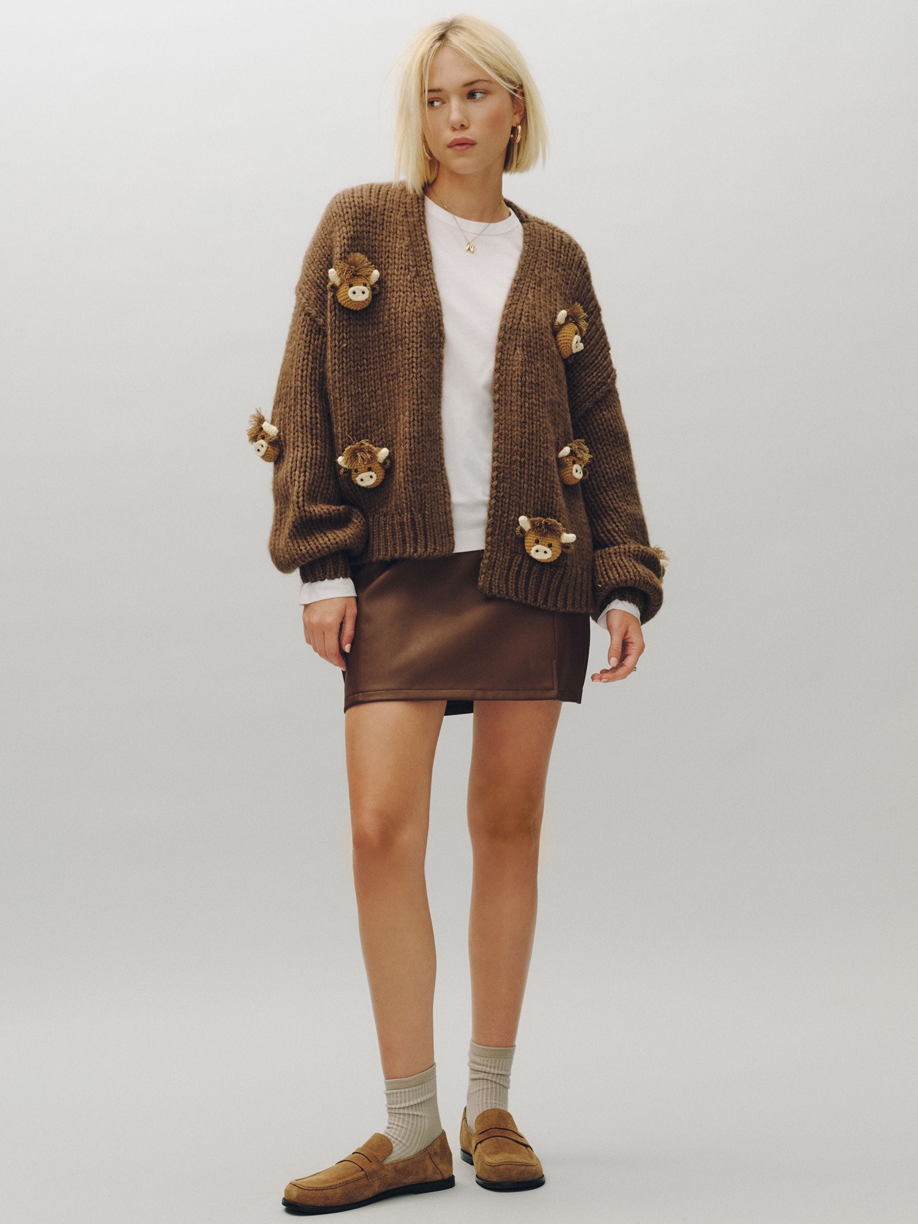 Soft Touch Chunky Knit Open Cardigan - Chocolate Brown Crochet Hamish - Regular - Location Worn
