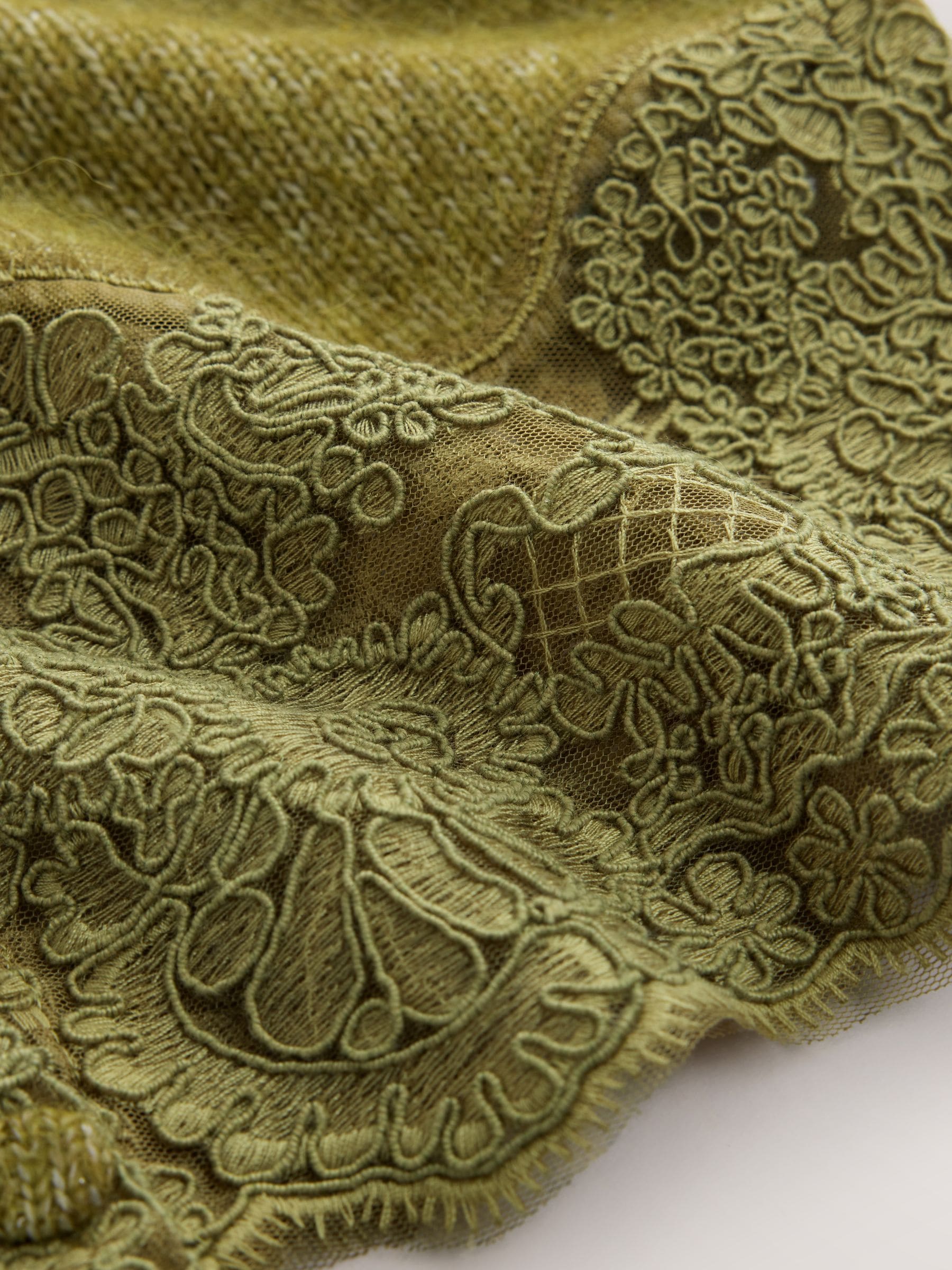 Lace Trim Long Sleeve Knit Cardigan - Olive Green - Regular - SIP Still Life