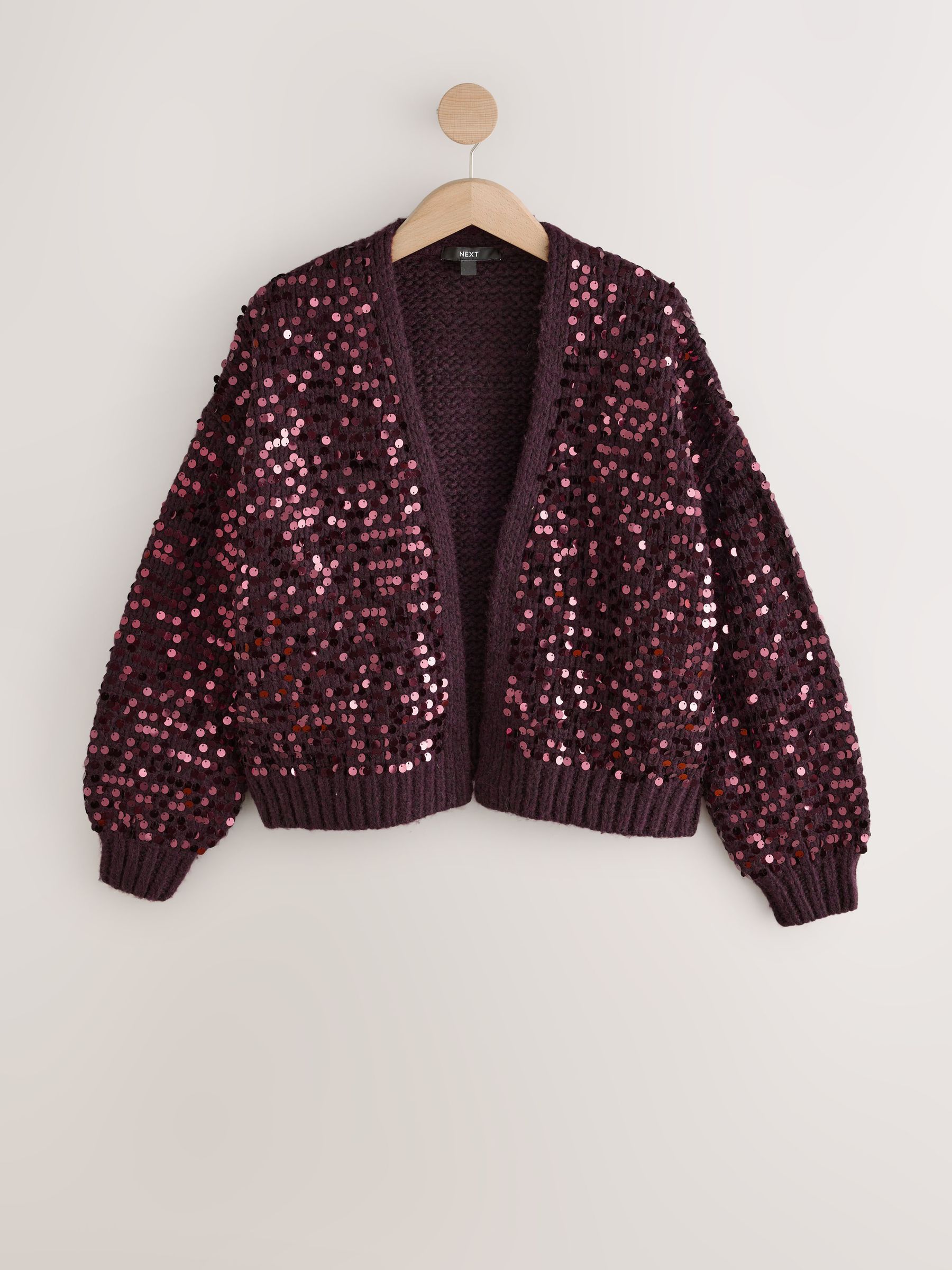 Soft Touch Chunky Knit Open Cardigan - Burgundy Red Sequin - Regular - SIP Still Life