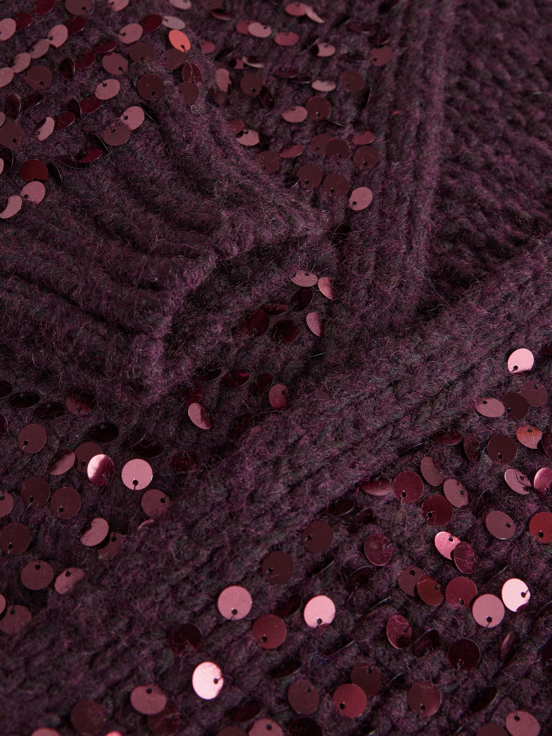 Soft Touch Chunky Knit Open Cardigan - Burgundy Red Sequin - Regular - SIP Still Life