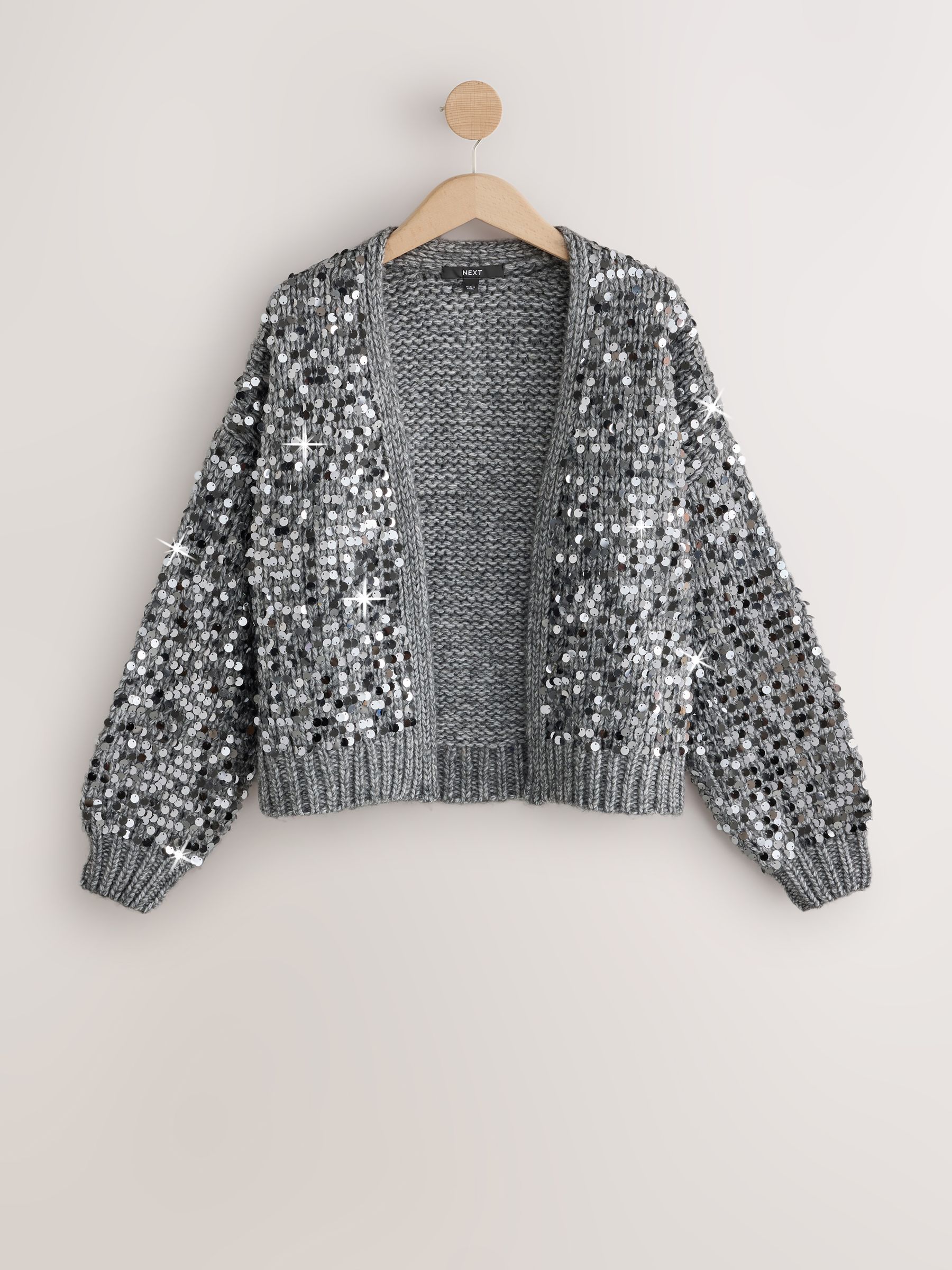 Soft Touch Chunky Knit Open Cardigan - Charcoal Grey Sequin - Regular - SIP Still Life