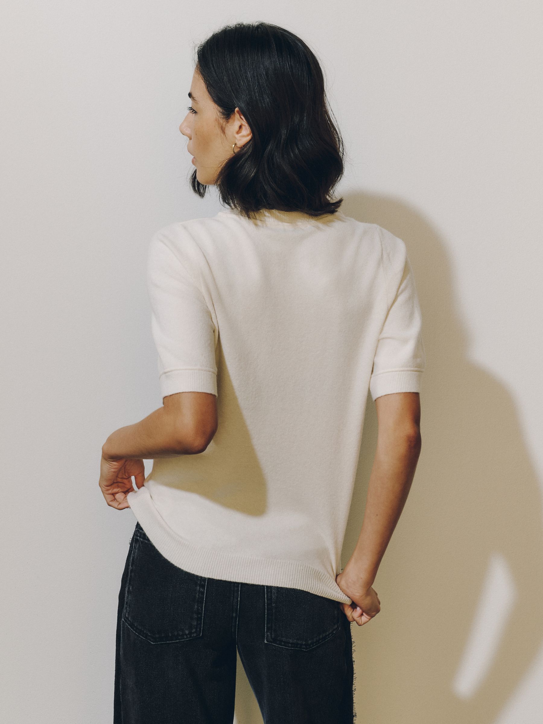 Supersoft Short Sleeve Knitted T-Shirt - Ecru Lace Bow - Regular - SIP Worn