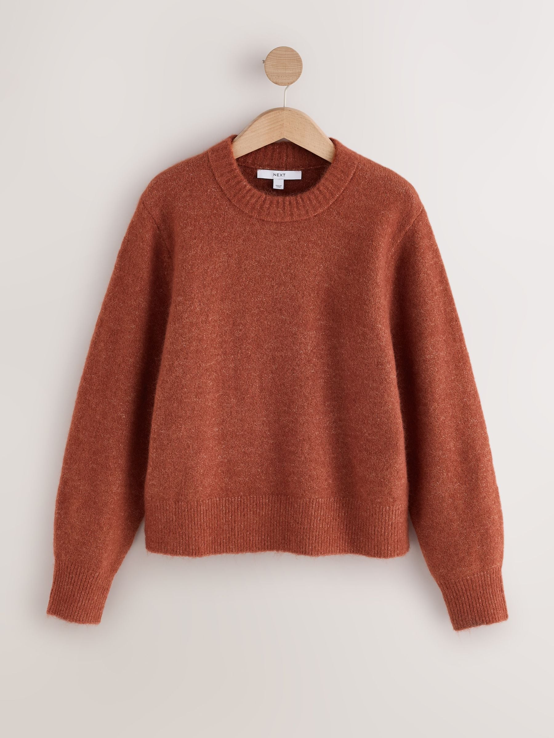 Long Sleeve Crew Neck Knitted Jumper With Wool - Conker Brown - Regular - SIP Still Life